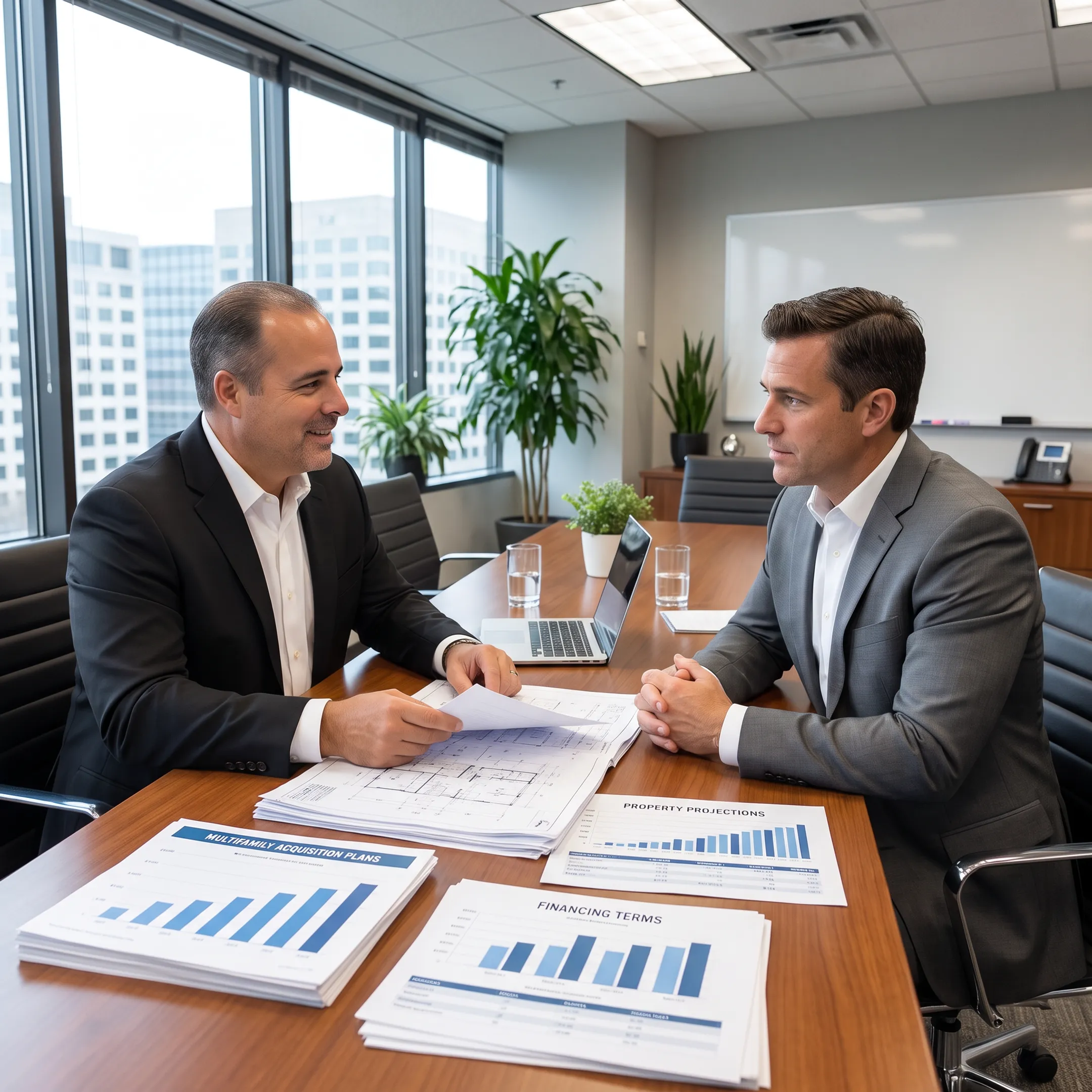 Investor and lending advisor discussing multifamily financing strategy