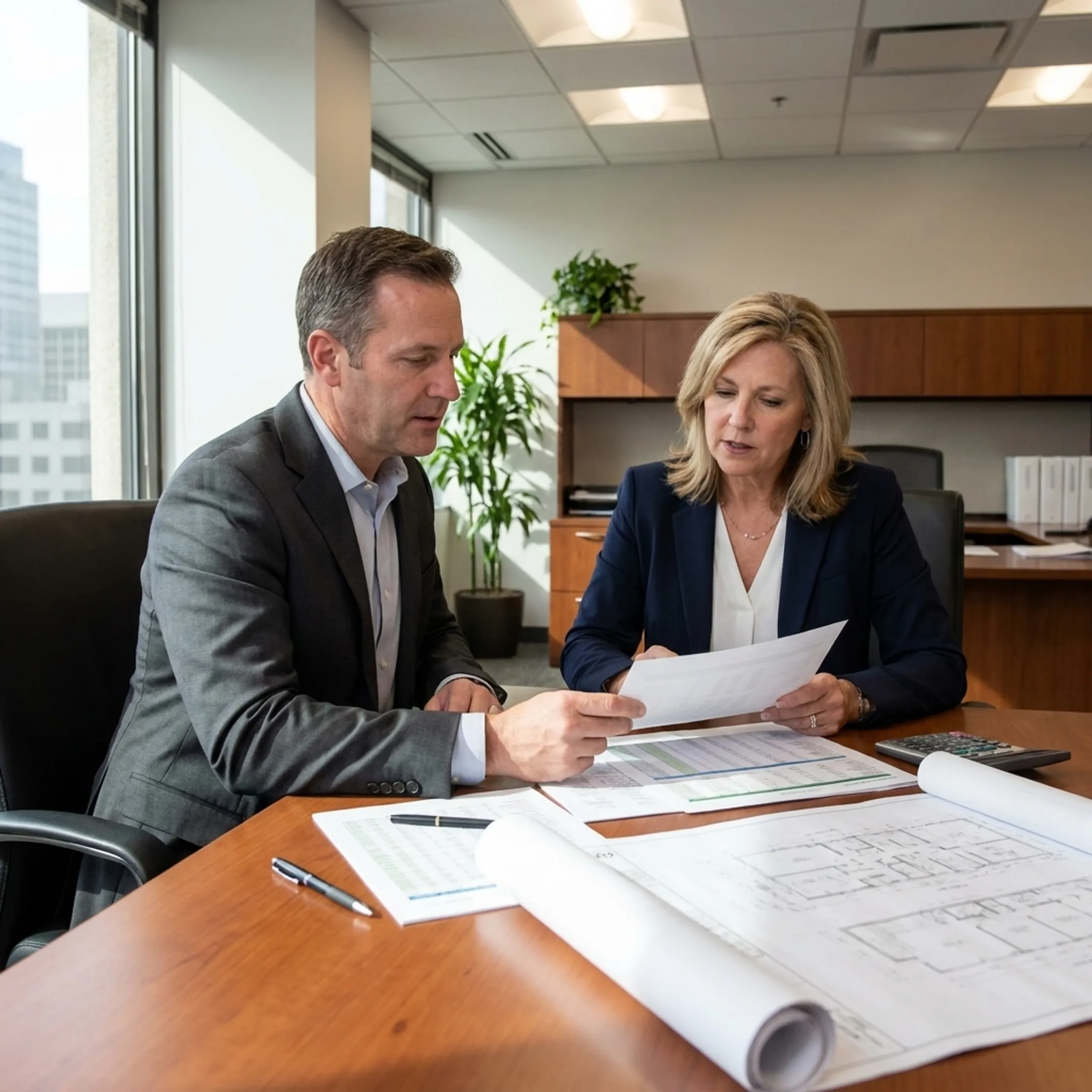Advisor reviewing multifamily development financing documents