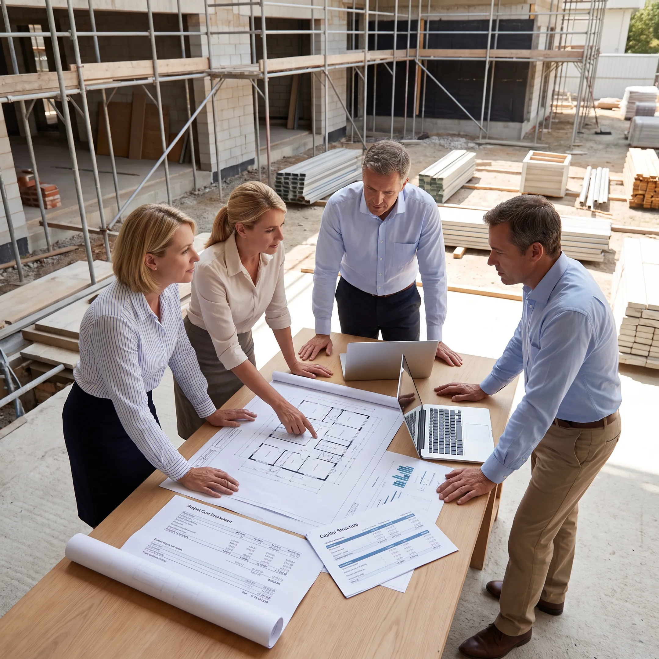 Investor and lender reviewing commercial development financing