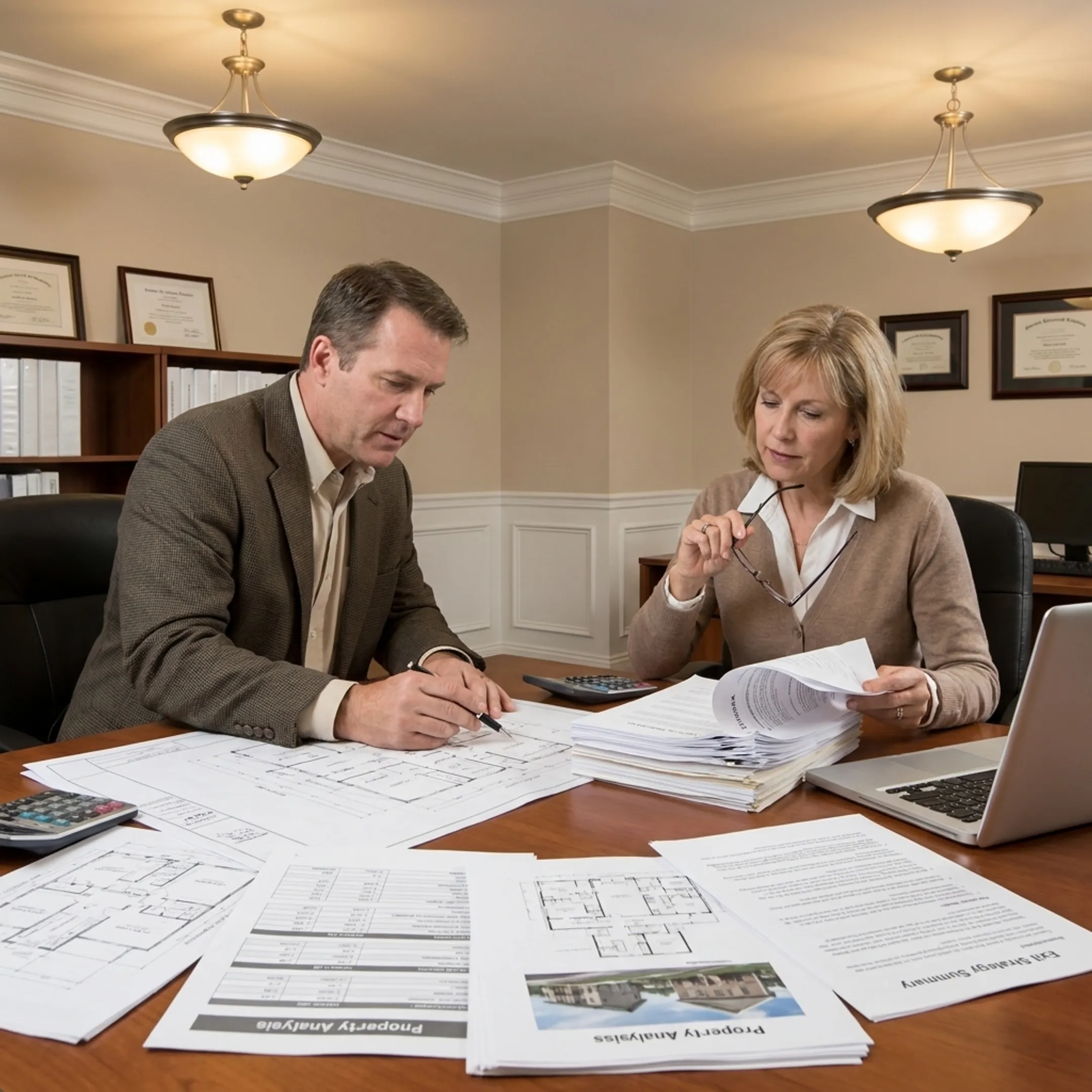 Real estate investor reviewing apartment rehabilitation financing documents