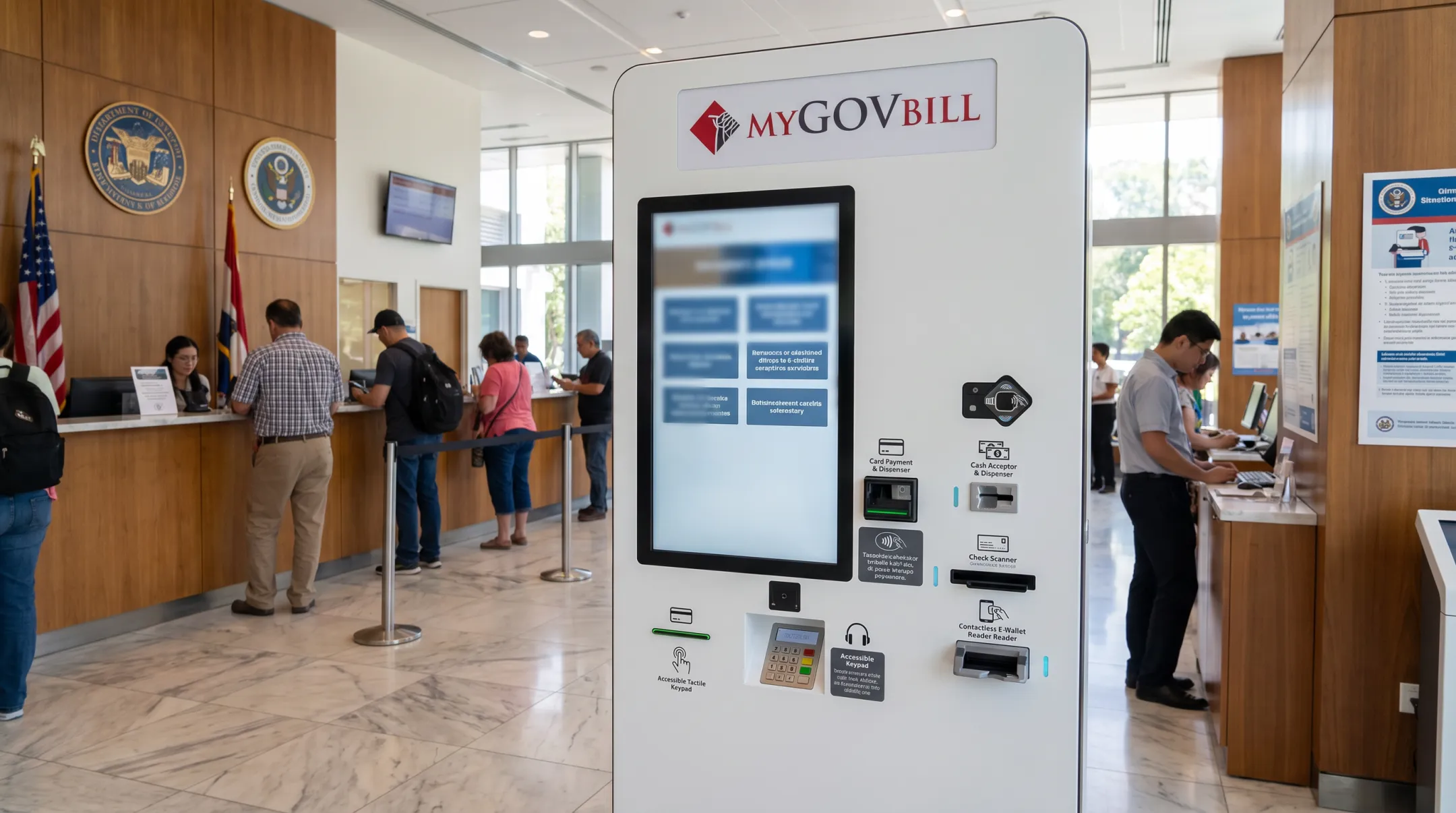Government payment kiosk with accessible multilingual EMV transaction features