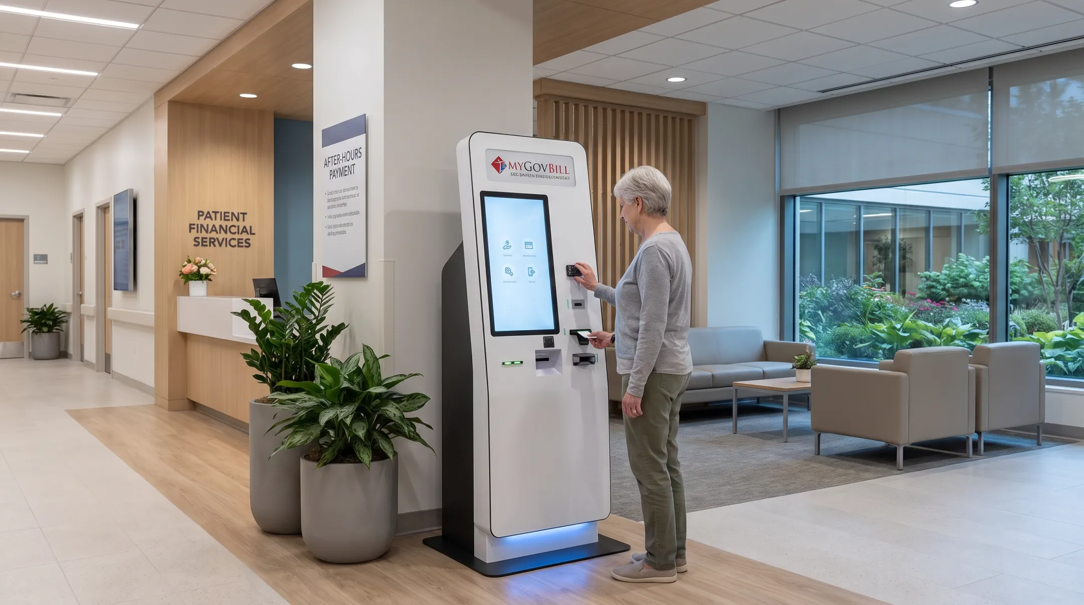 Healthcare self-service payment kiosk supporting accessible patient transactions