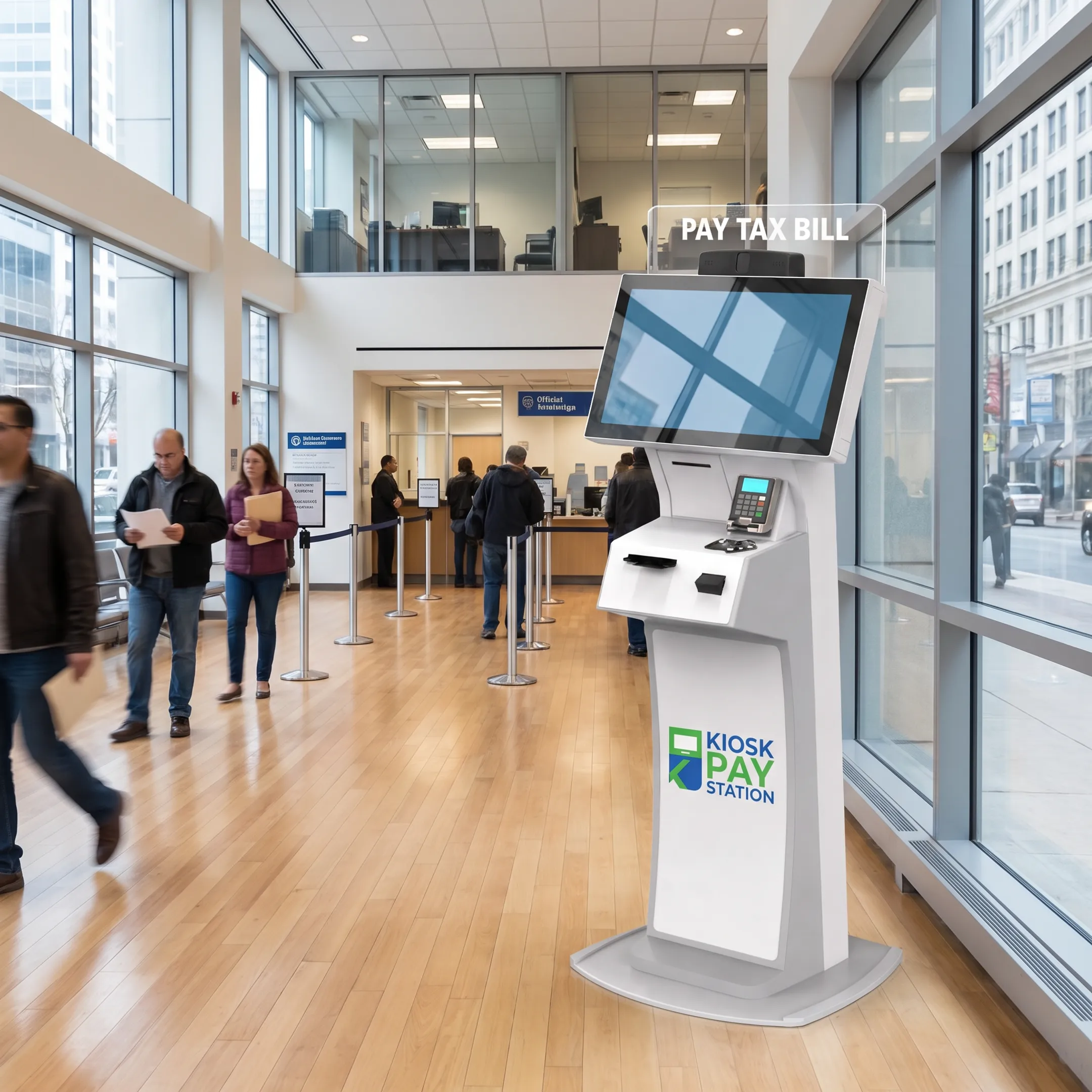 Customer using an accessible utility payment kiosk