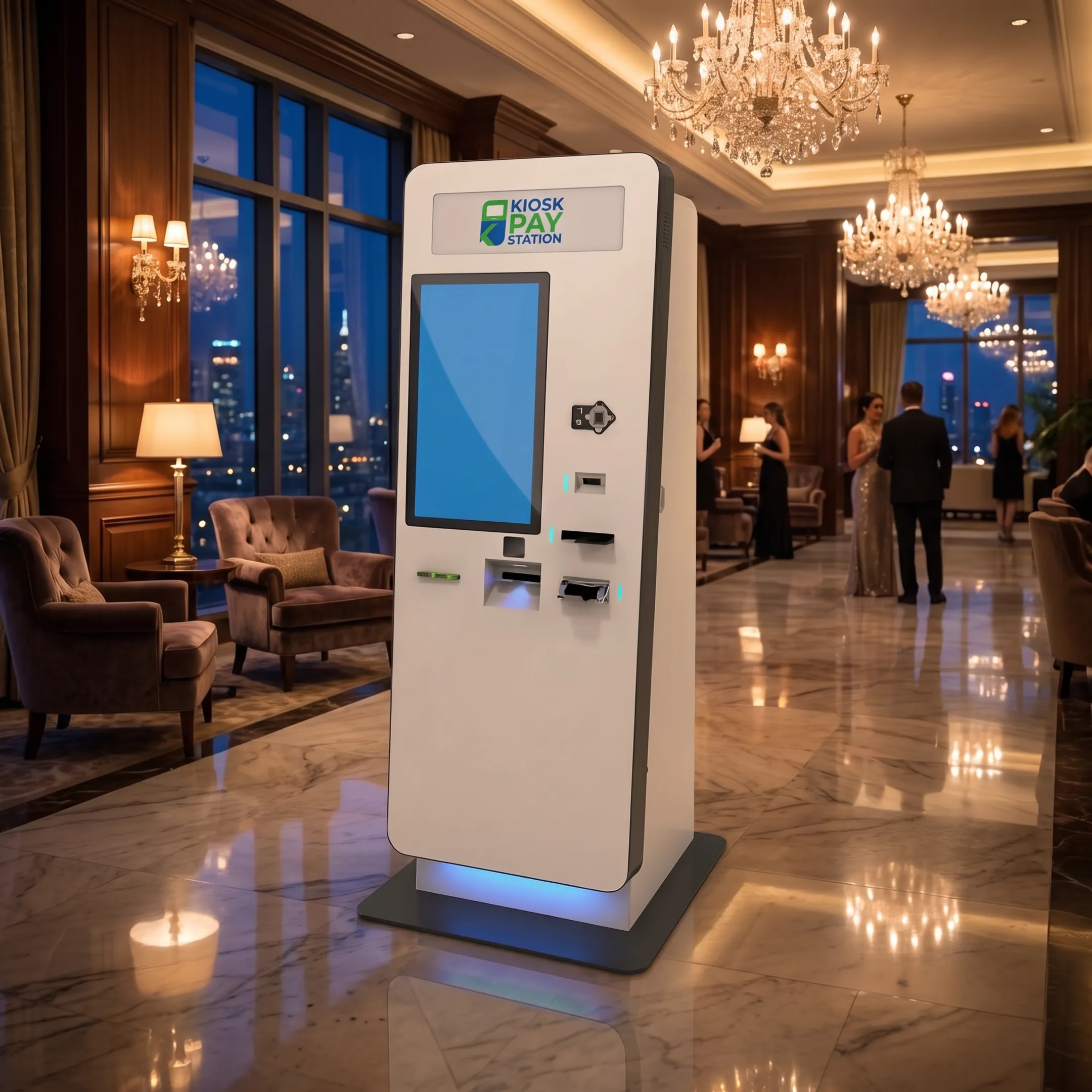 Customer using a utility payment kiosk touchscreen
