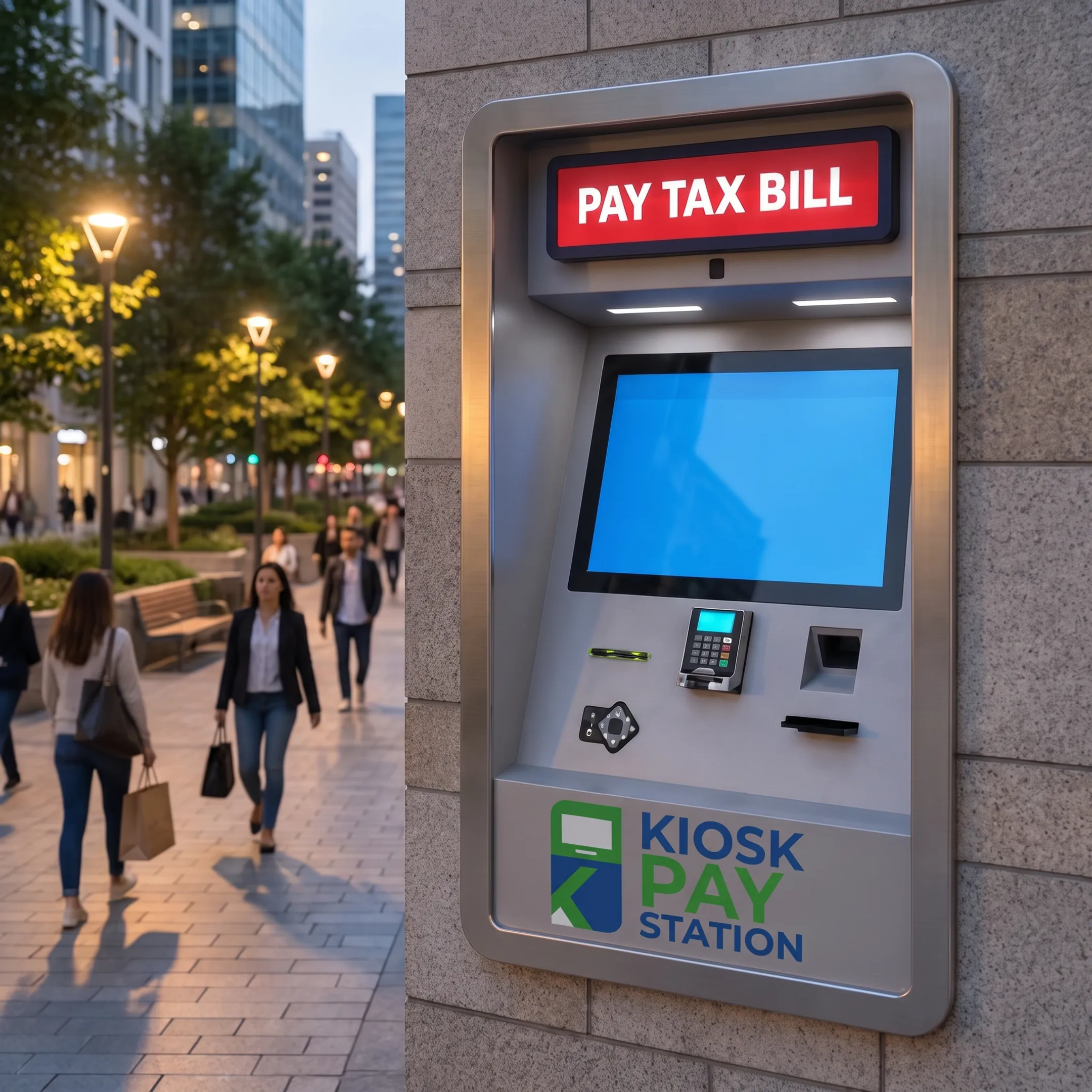 Resident using a government tax payment kiosk