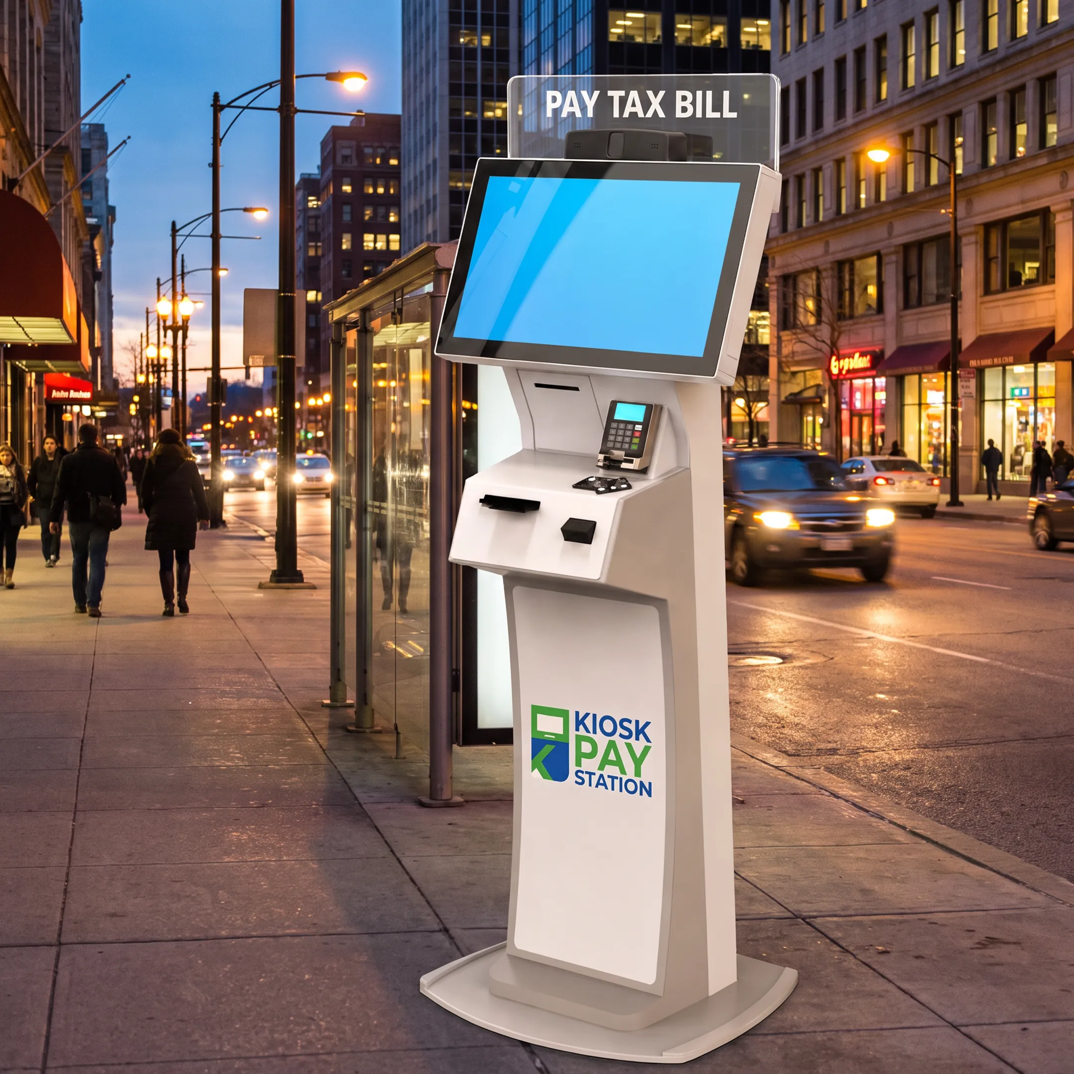 Resident using a government tax payment kiosk