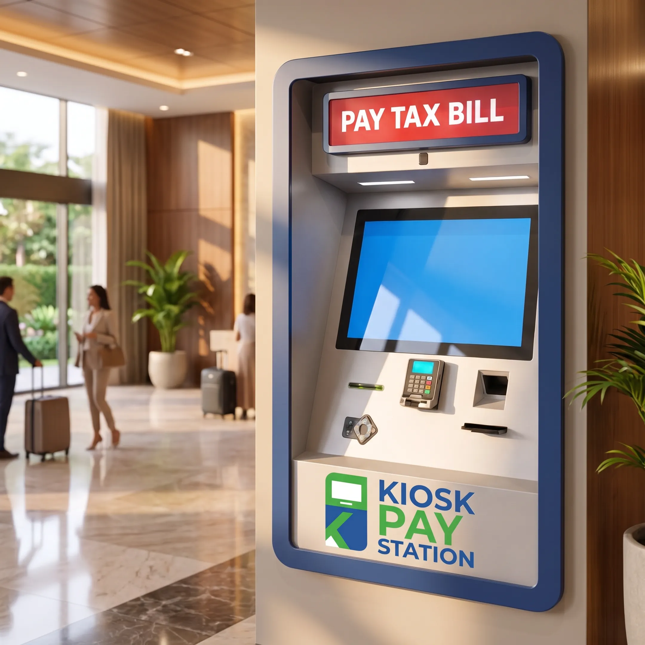 Resident using a government payment kiosk