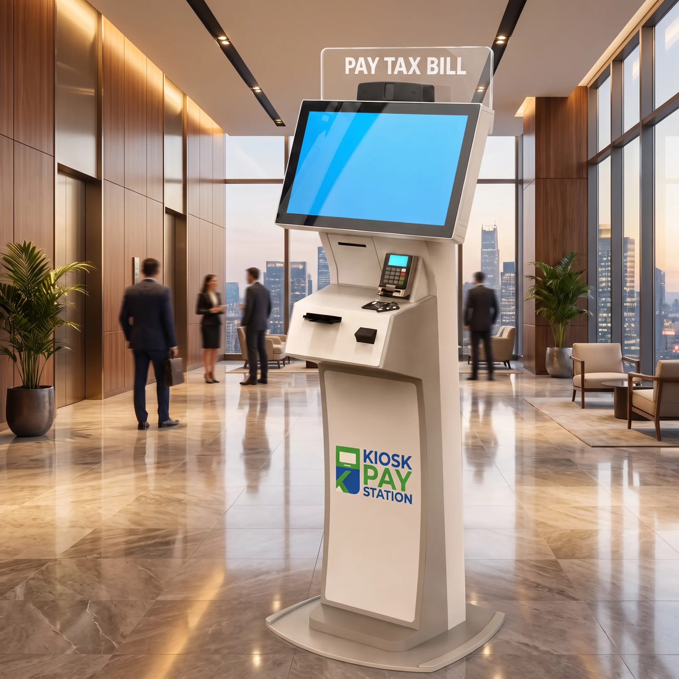 Customer using a secure payment kiosk touchscreen