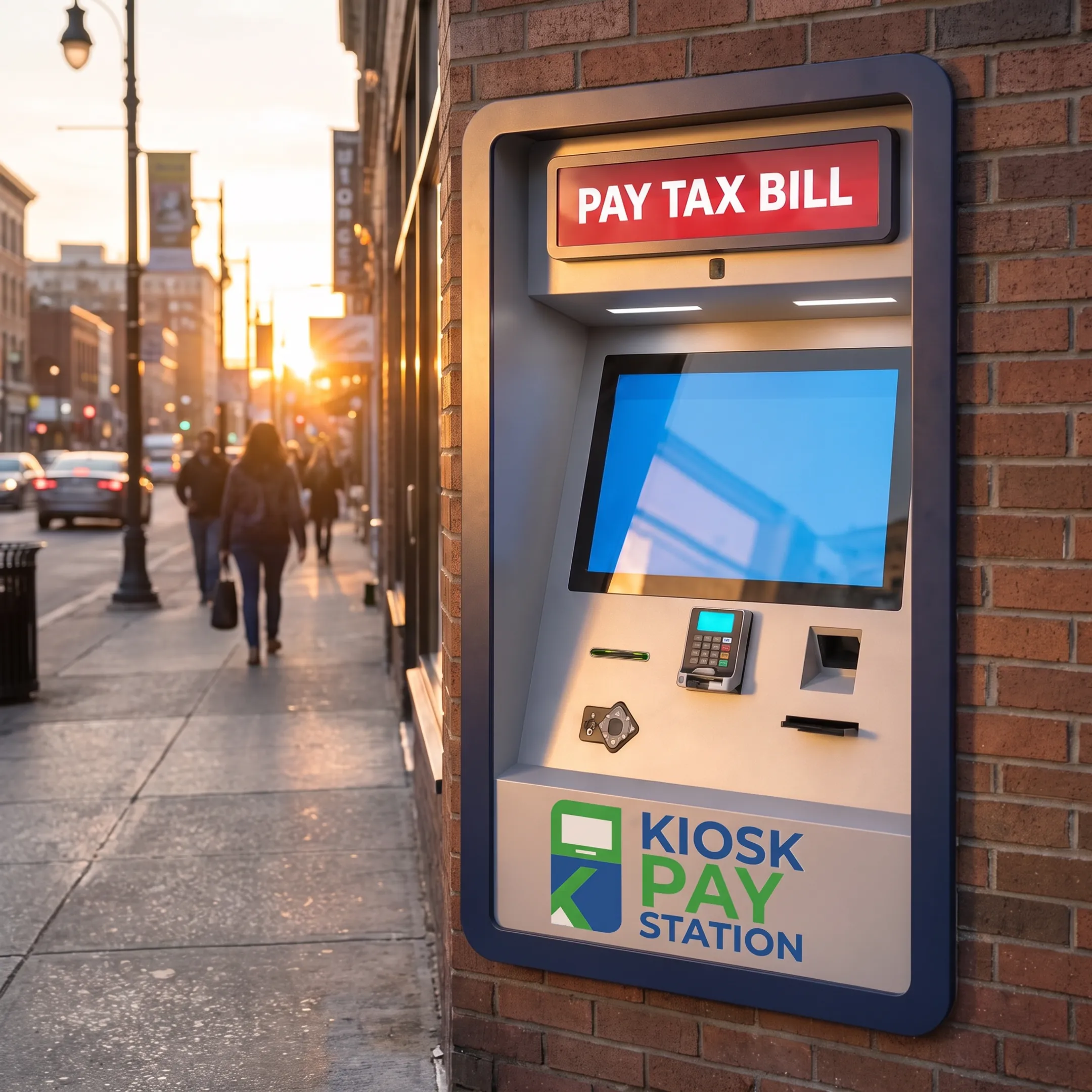 Customer making a bill payment at a self-service kiosk