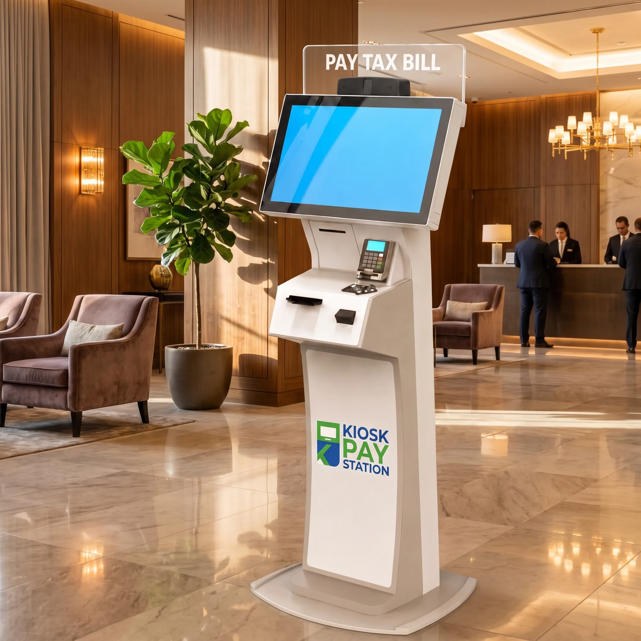 Customer using a secure self-service payment kiosk