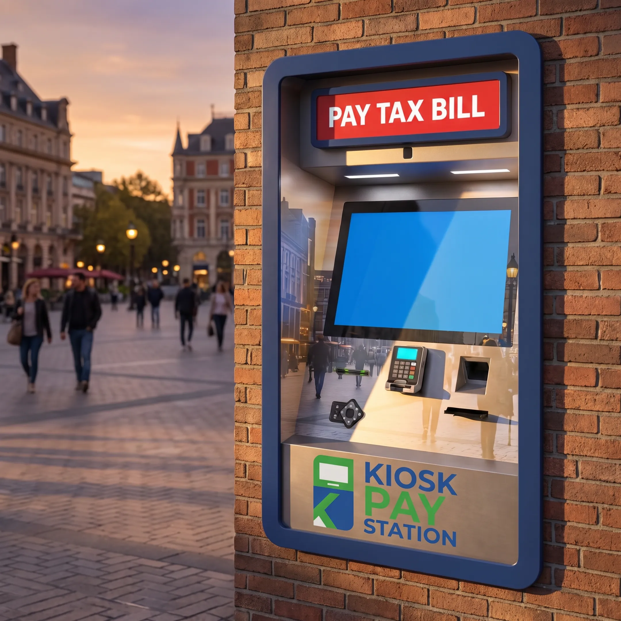 Customer using an accessible outdoor payment kiosk