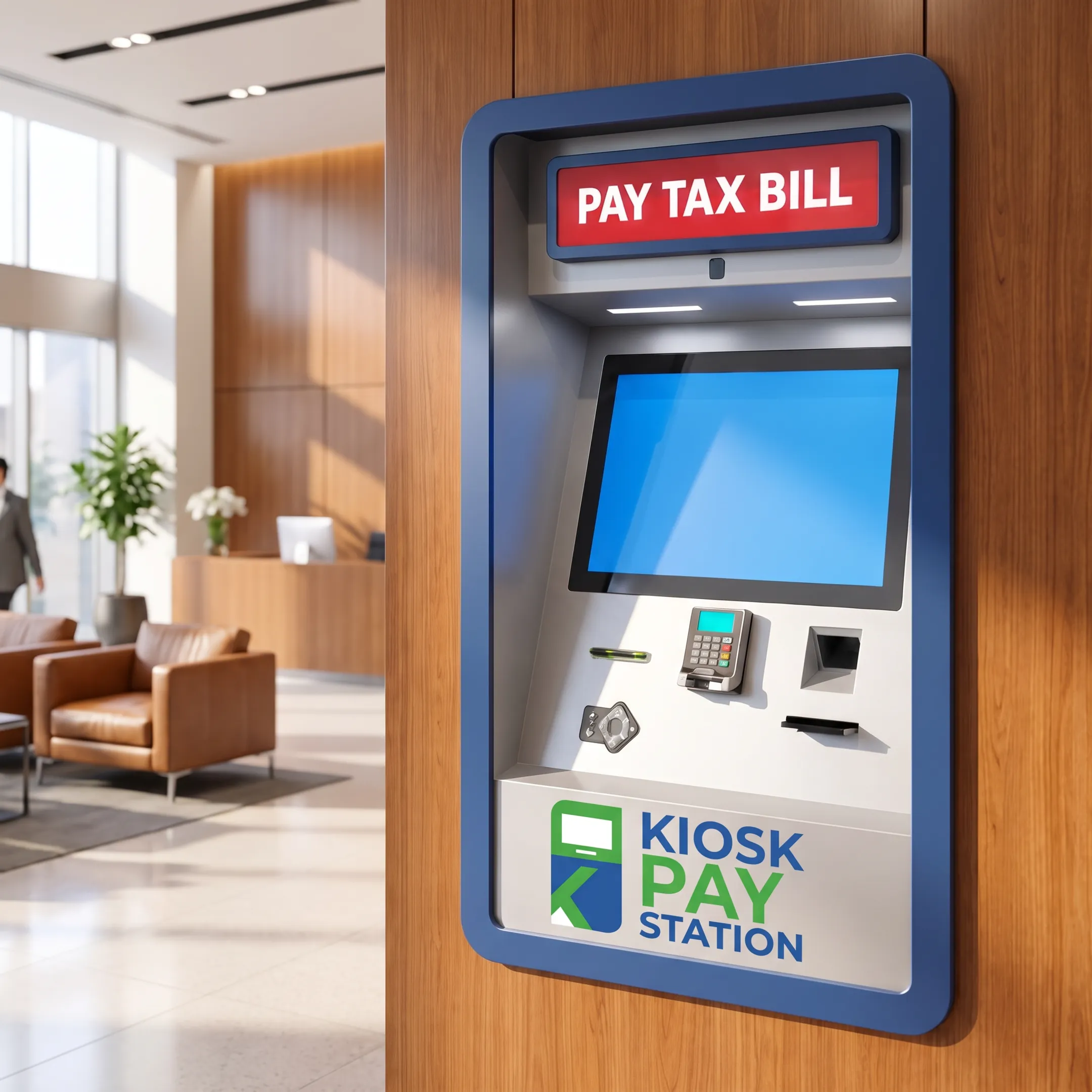 Technician configuring a countertop payment kiosk