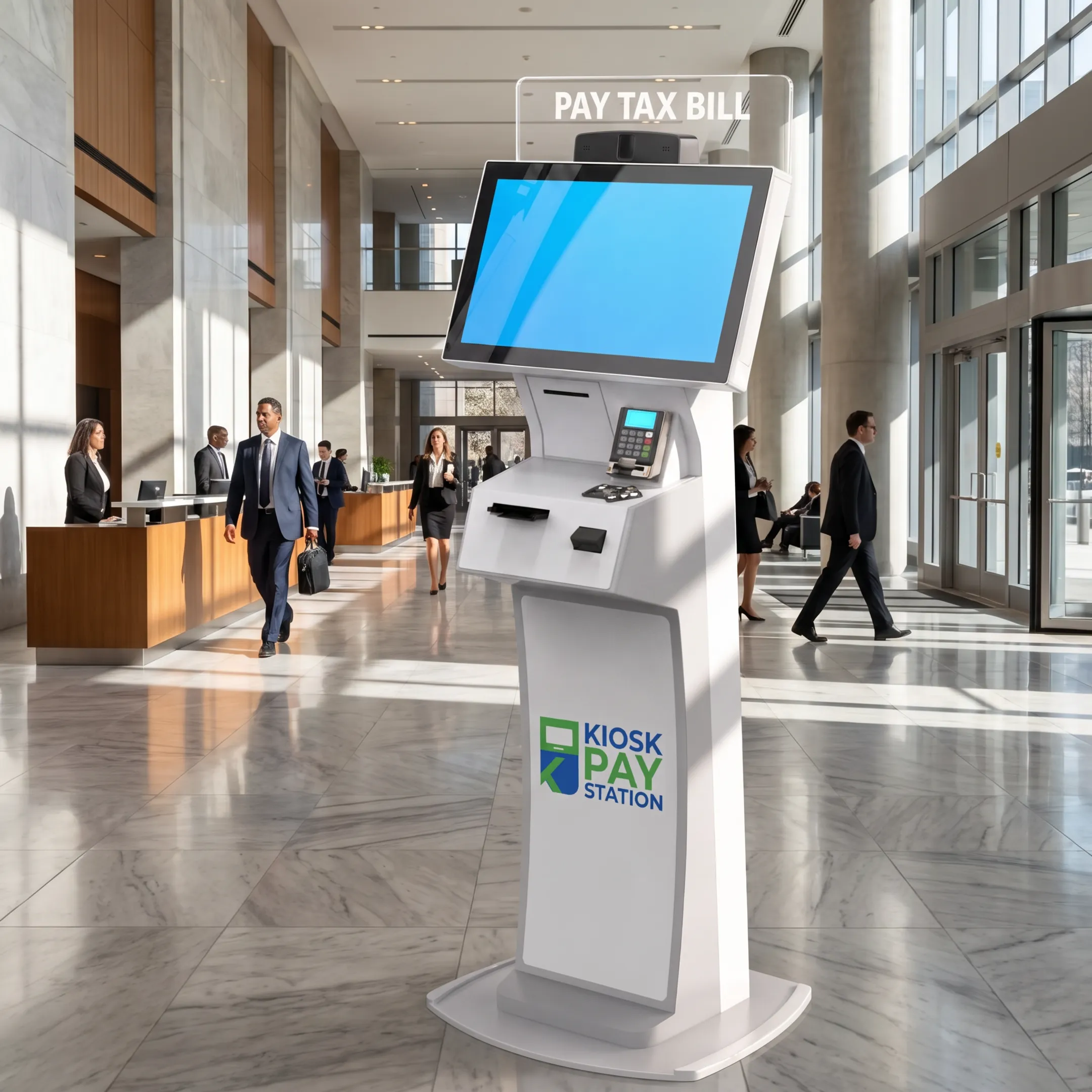 Technician configuring a payment kiosk