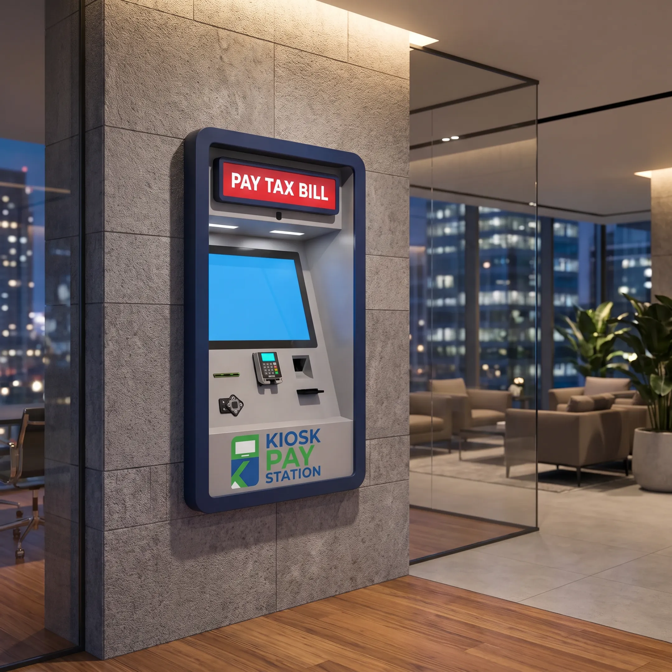 Self-service kiosk displaying invoice payment options