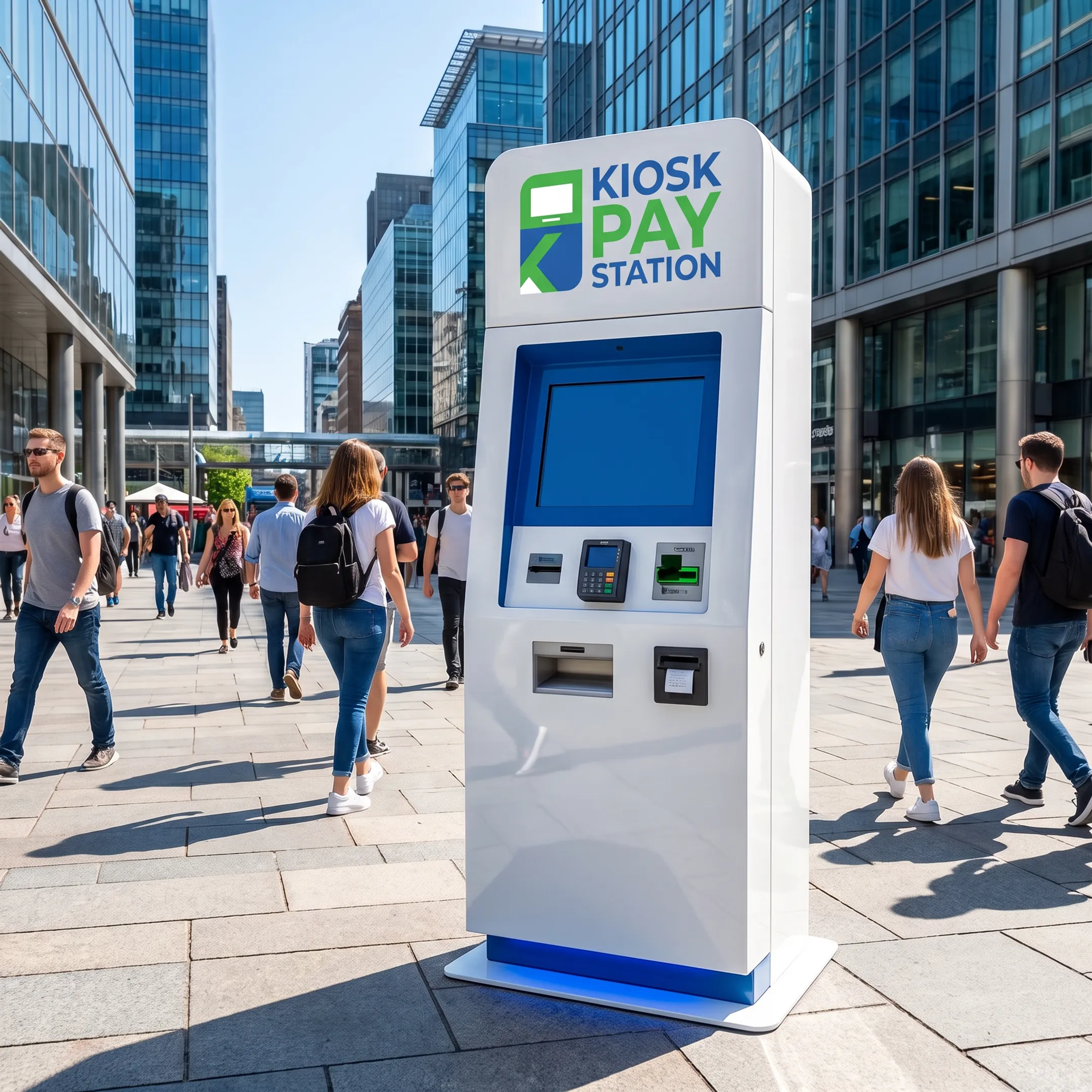 Constituent paying a utility bill using a self-service touch screen kiosk