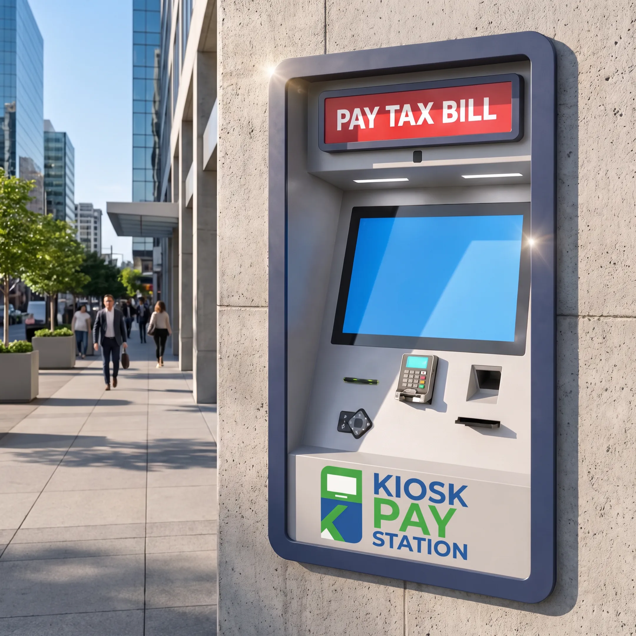 Interactive property tax self-service kiosk with touchscreen interface