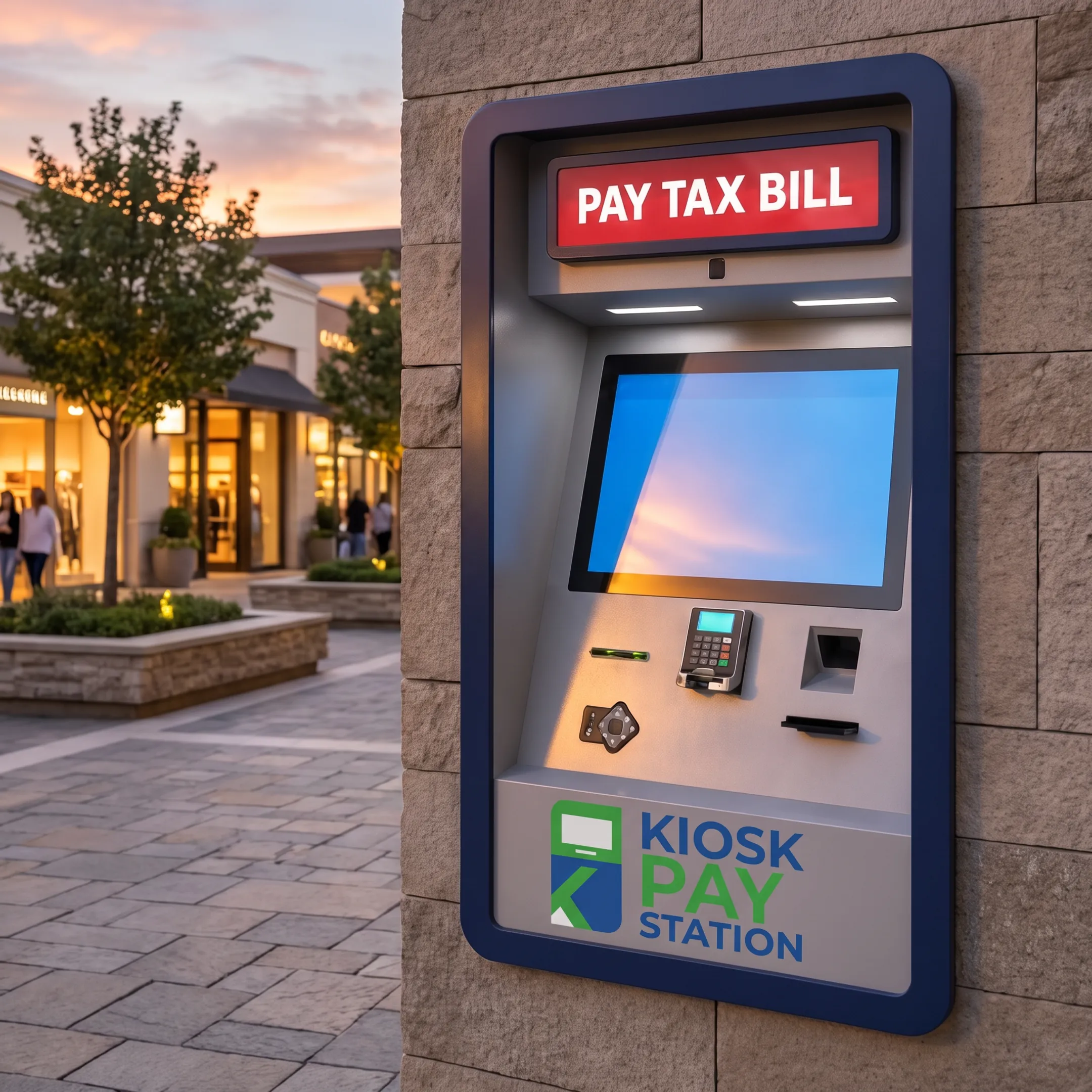 Touchscreen payment station interface showing utility bill account search