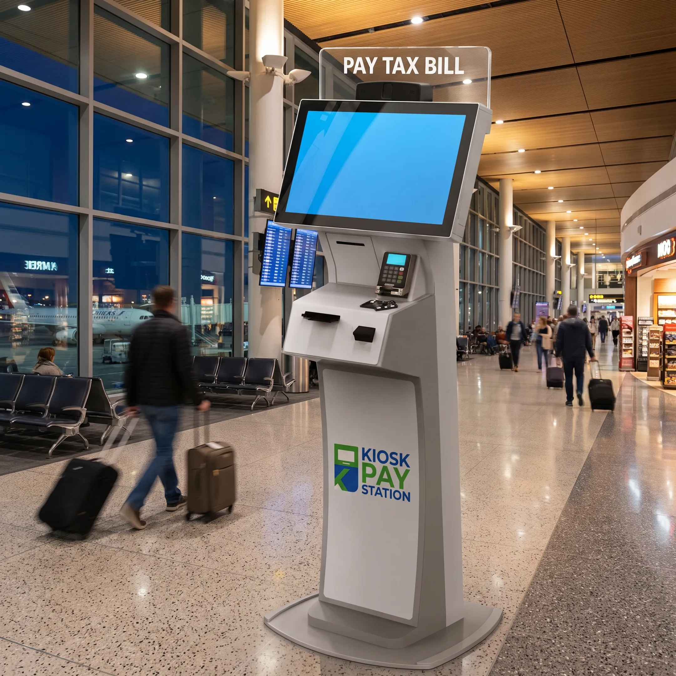 Constituent using an ADA accessible bill payment kiosk in a government office