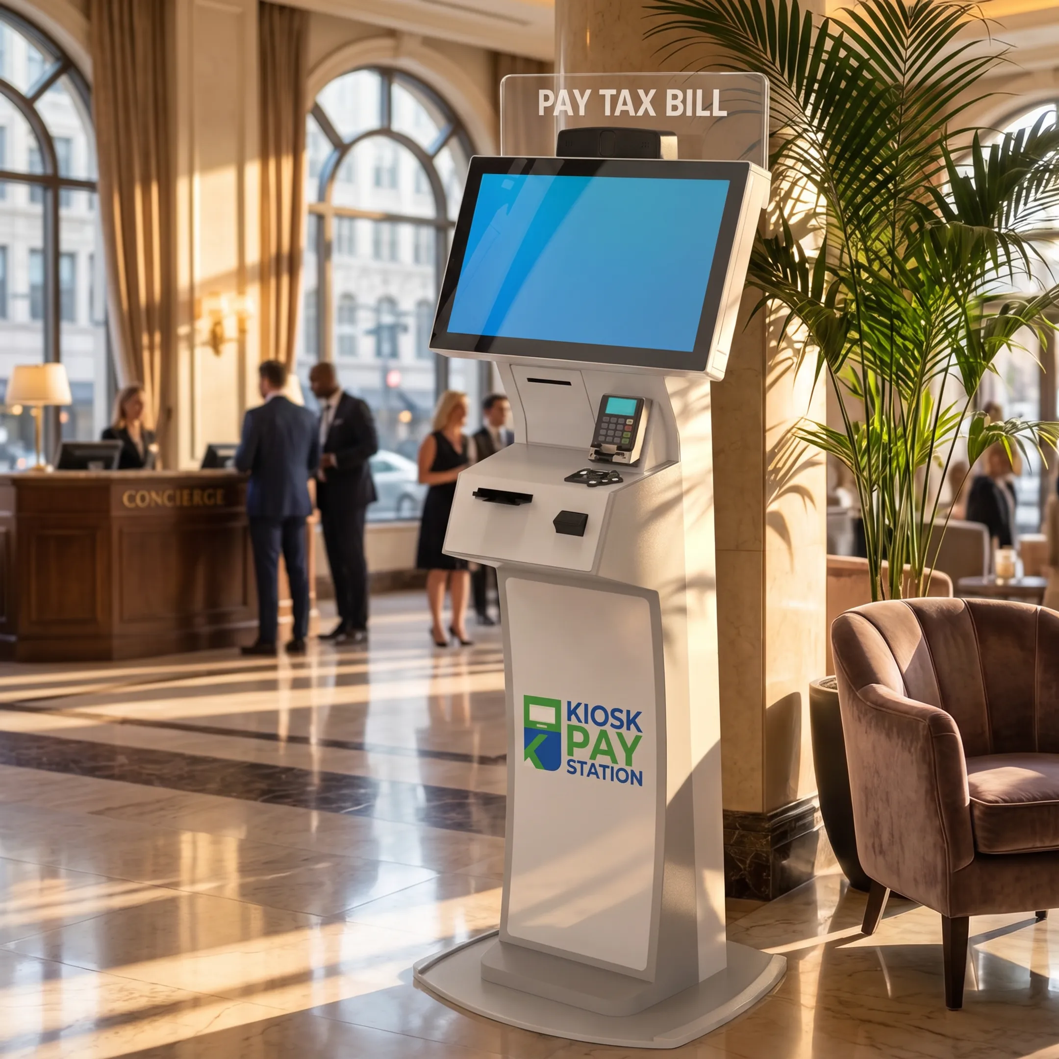 Technician configuring a public payment kiosk