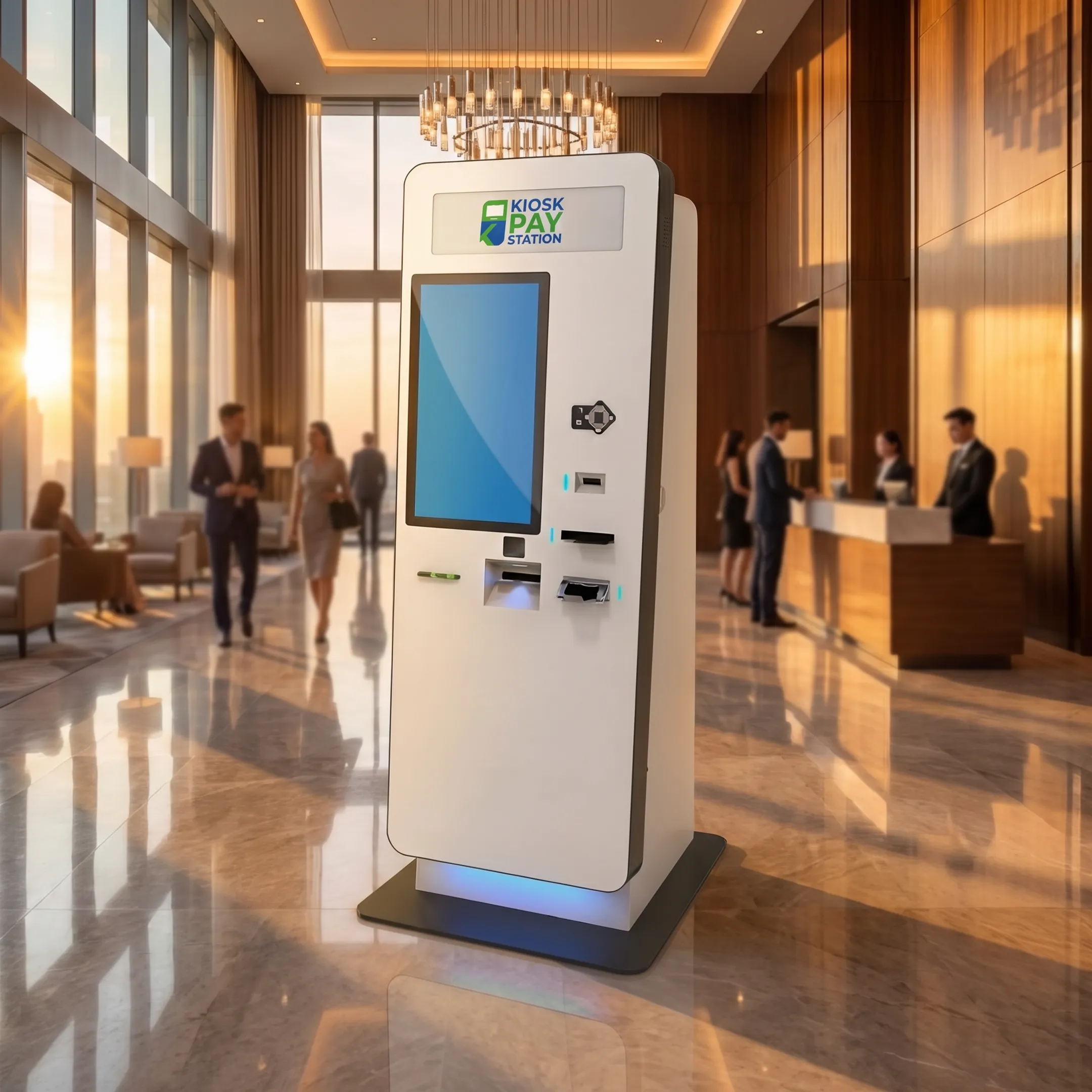 Technician configuring a lobby payment kiosk