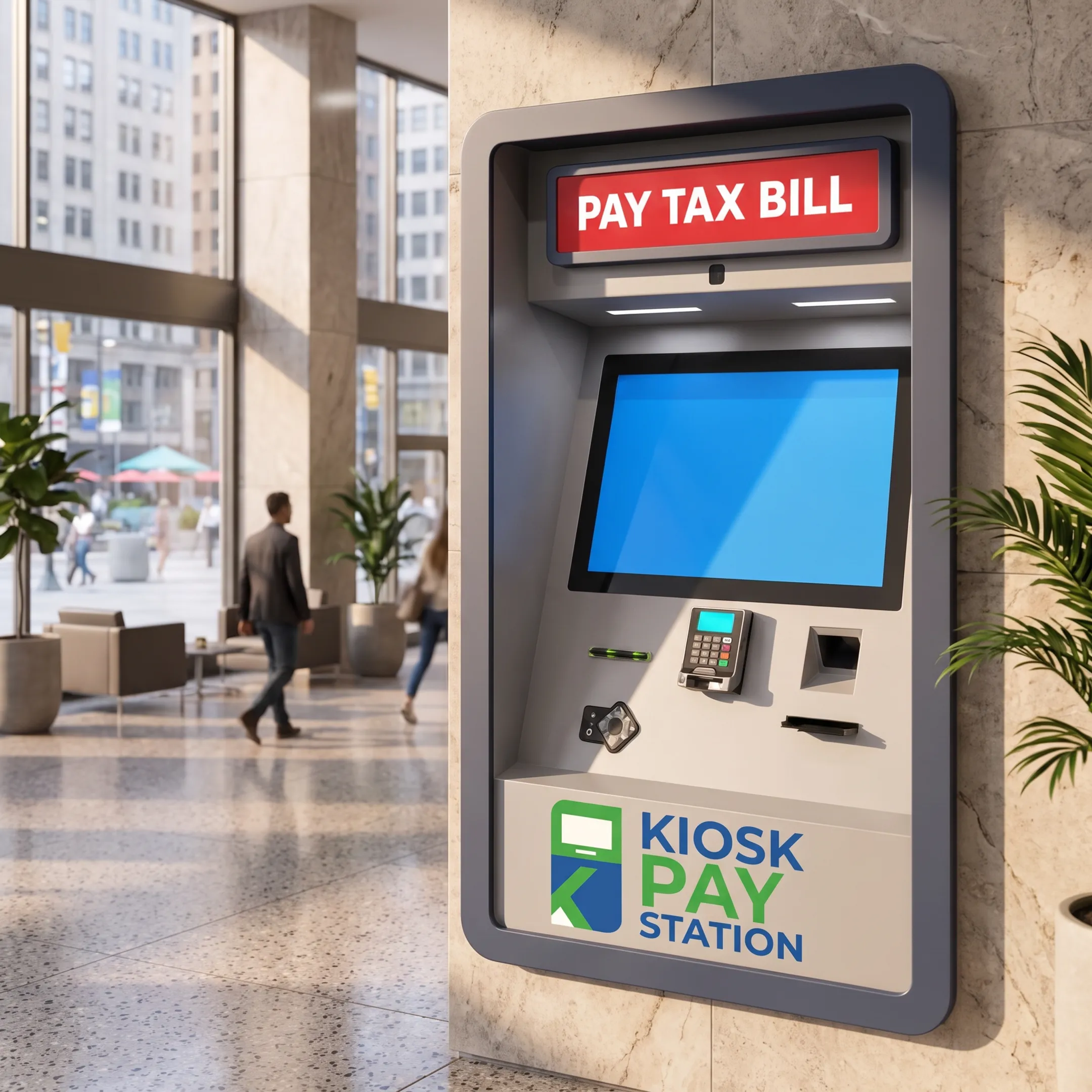 Technician configuring a payment kiosk