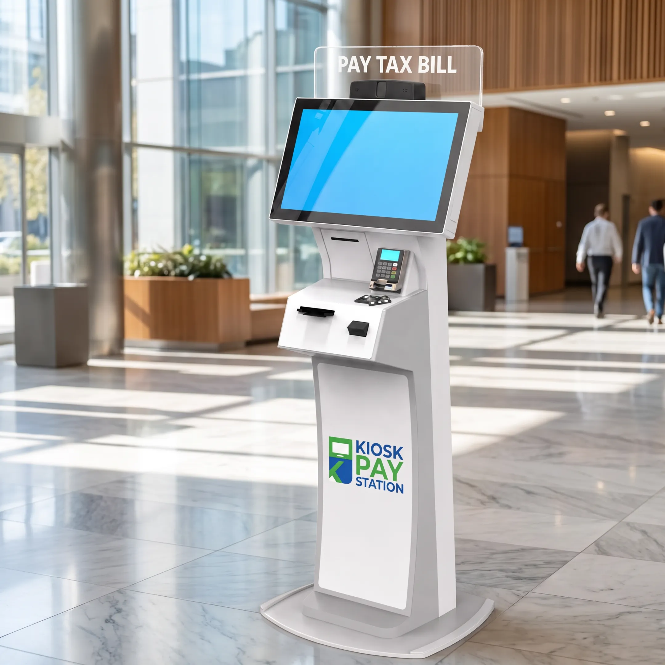Technician configuring a payment kiosk