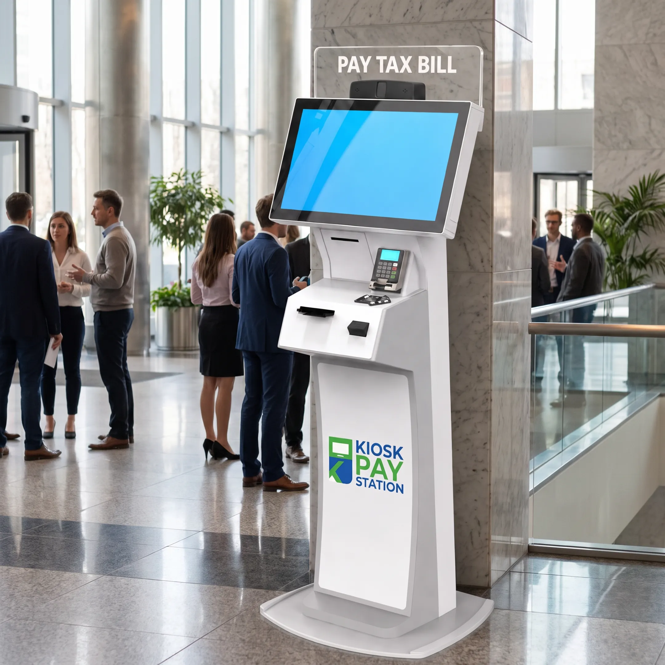 Technician configuring a payment kiosk