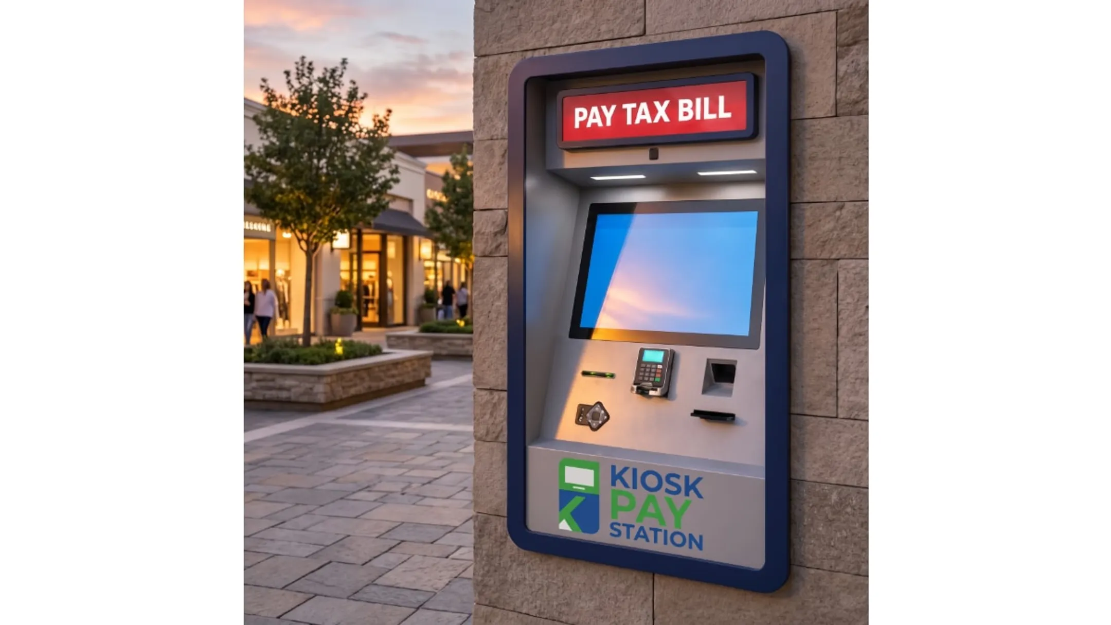 Public sector utility payment kiosk accepting cash and card payments