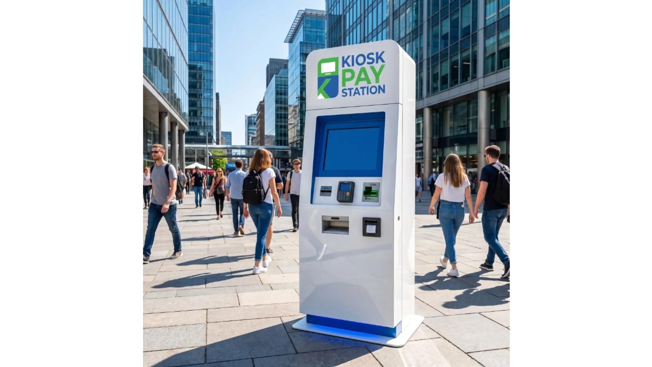 Cash accepting self-service payment kiosk with bill validator and receipt printer