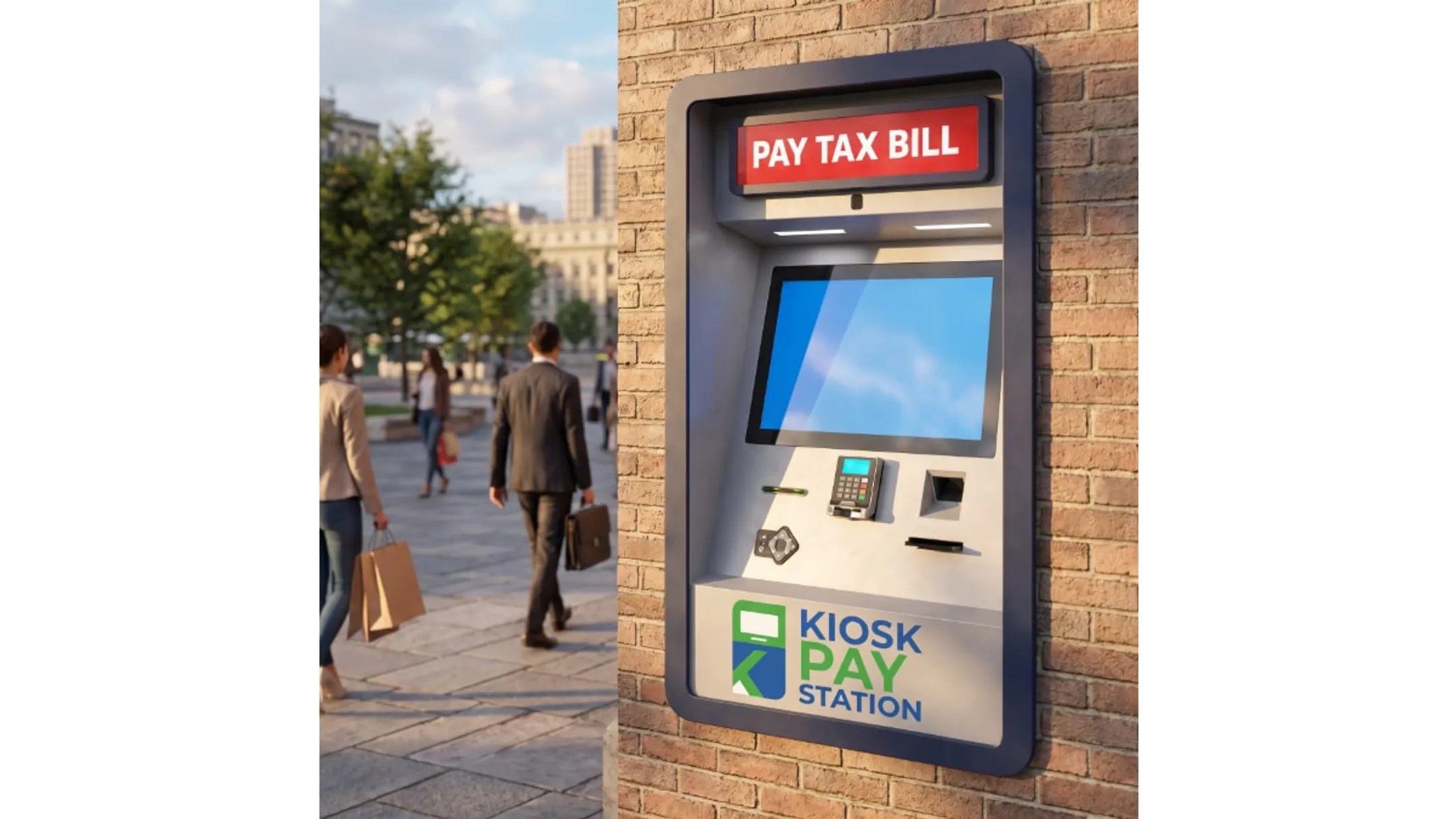 Self-service utility payment kiosk with account lookup screen interface