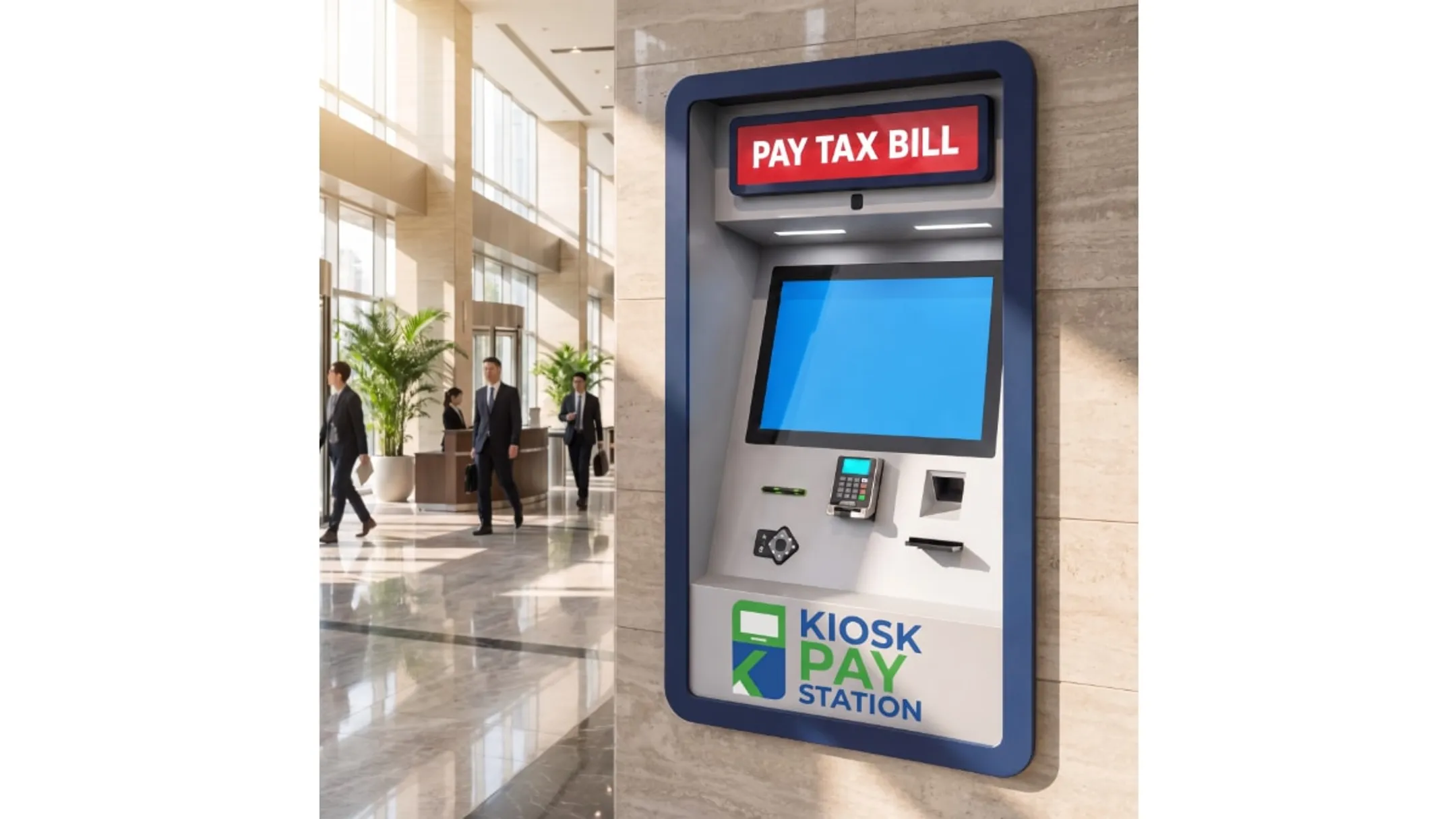 Self-service payment kiosk installed in government tax office lobby