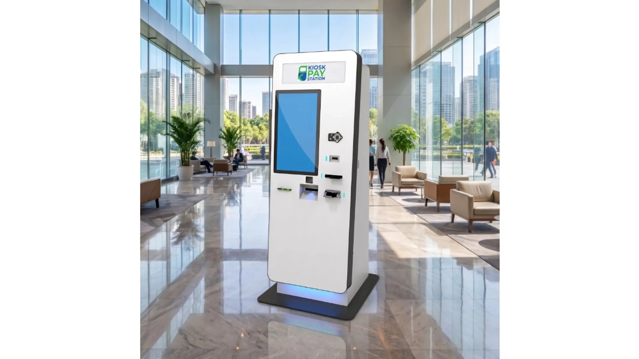 Accessible government payment kiosk with large touchscreen and headphone jack