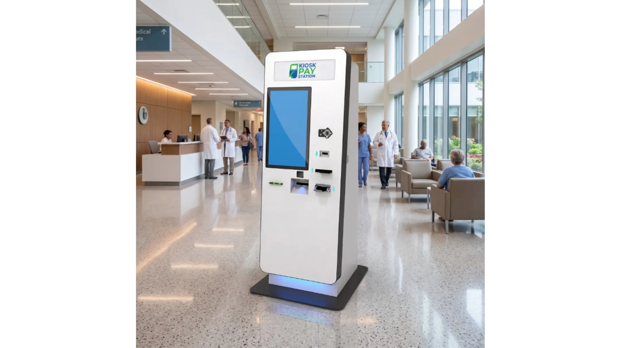 ADA compliant kiosk interface with accessible touchscreen and multilingual options