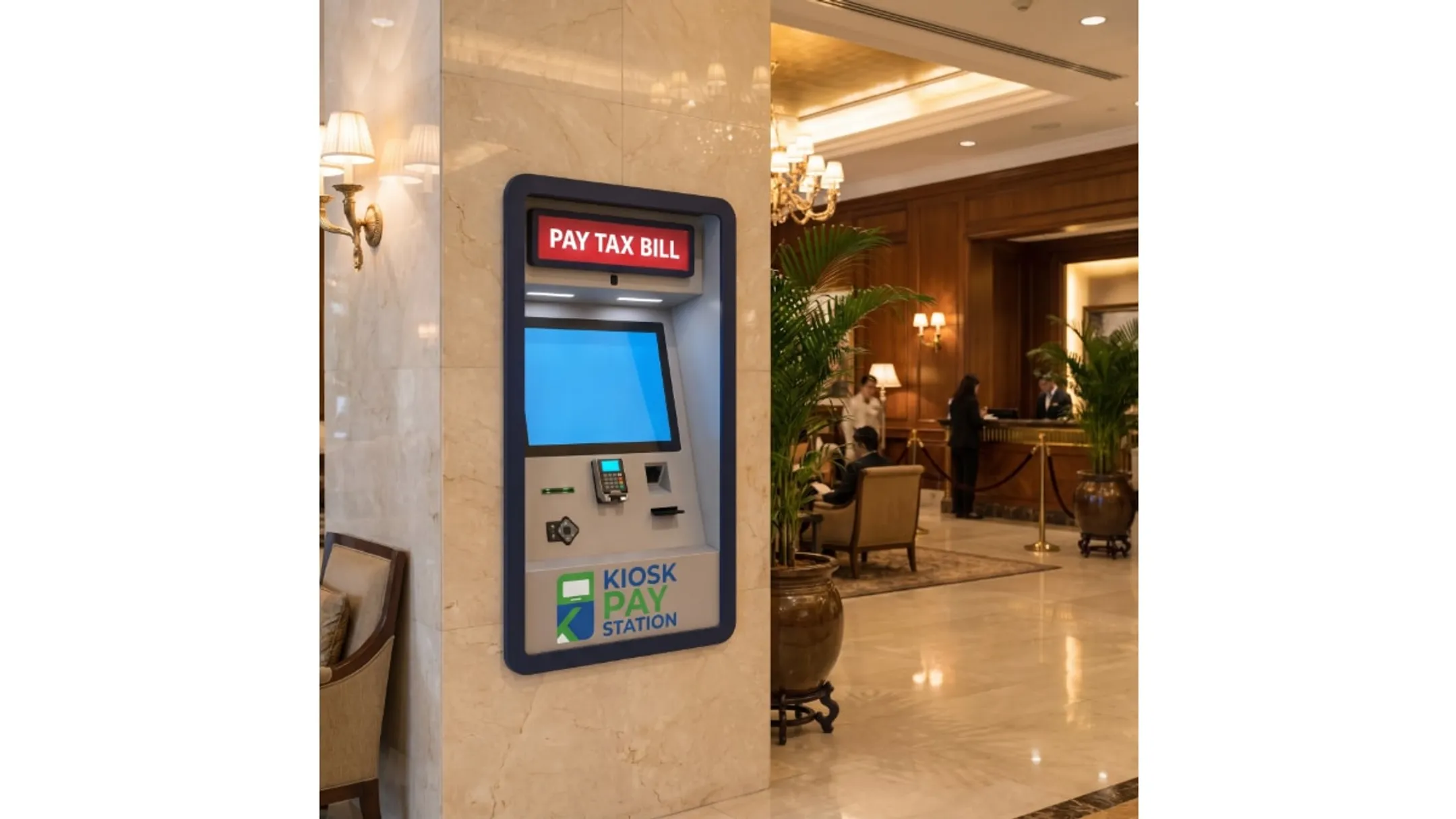 Self-service payment kiosk accepting cash card and contactless payment methods