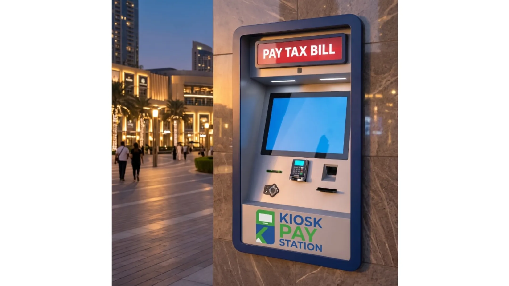 ADA-accessible self-service payment kiosk with large touchscreen interface
