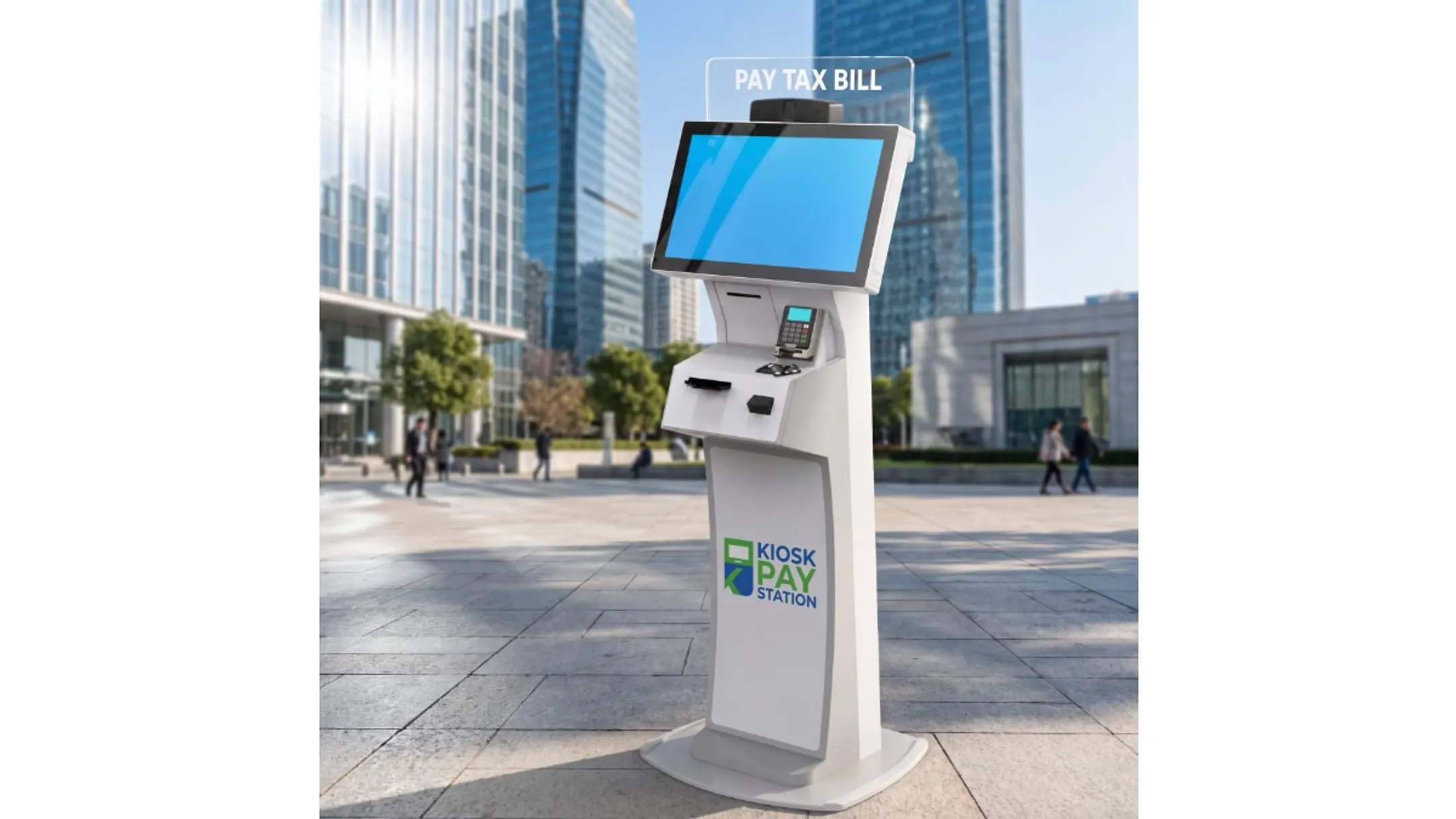 KIOSK PAY STATION self-service payment terminal in government lobby setting