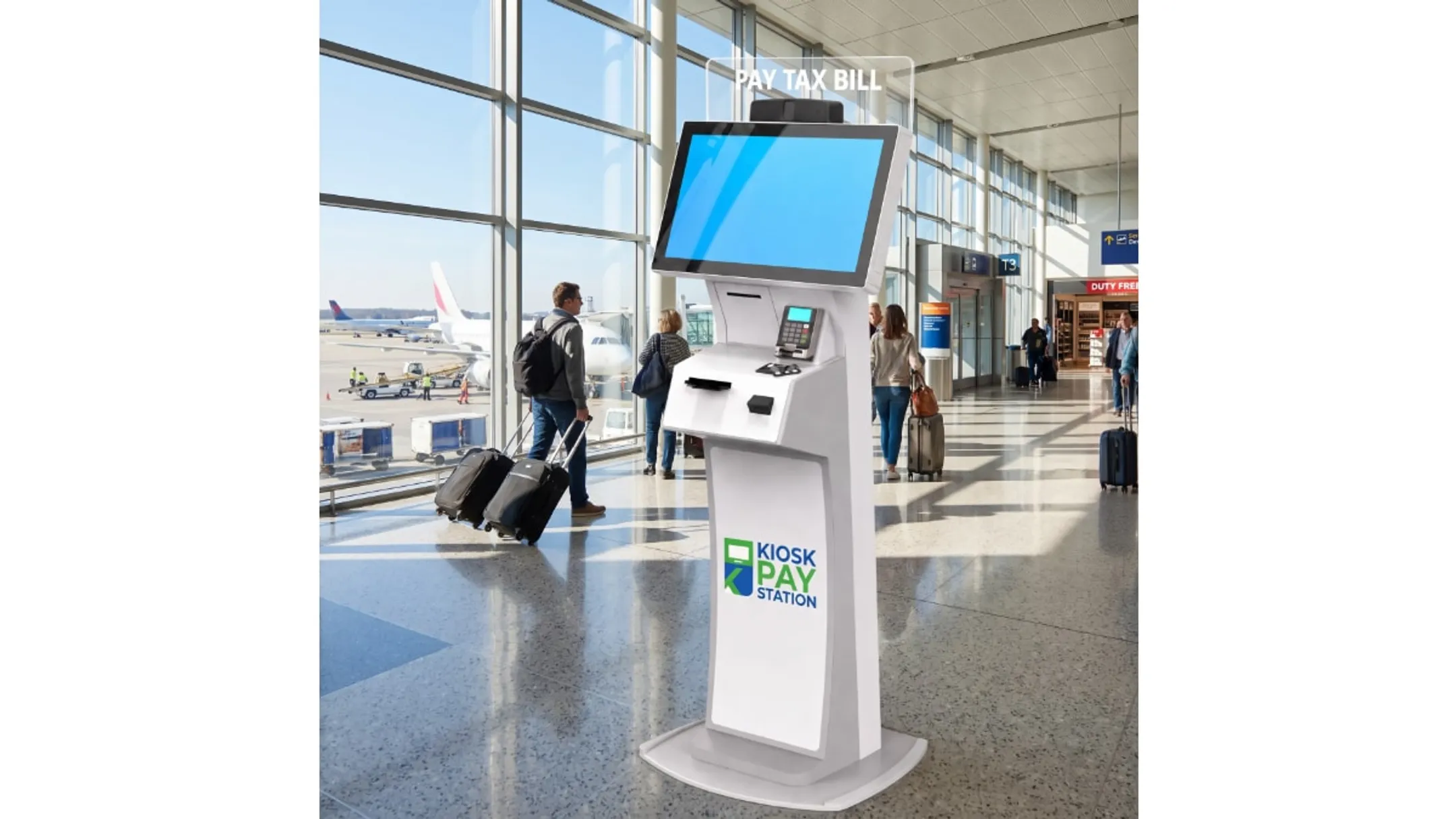 Kiosk payment station interface showing automated reconciliation reporting dashboard
