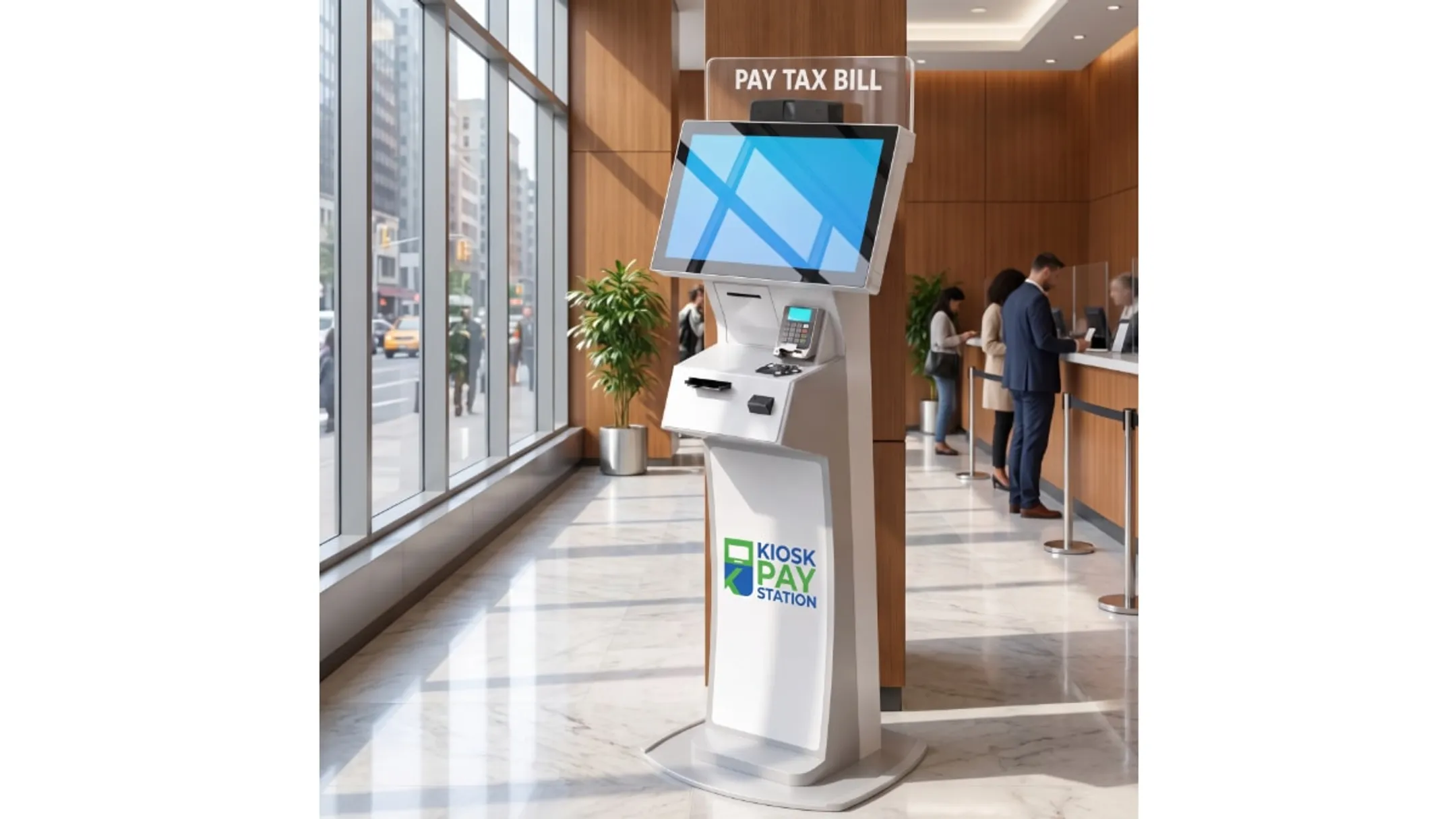 ADA-compliant self-service payment kiosk with accessible touchscreen interface
