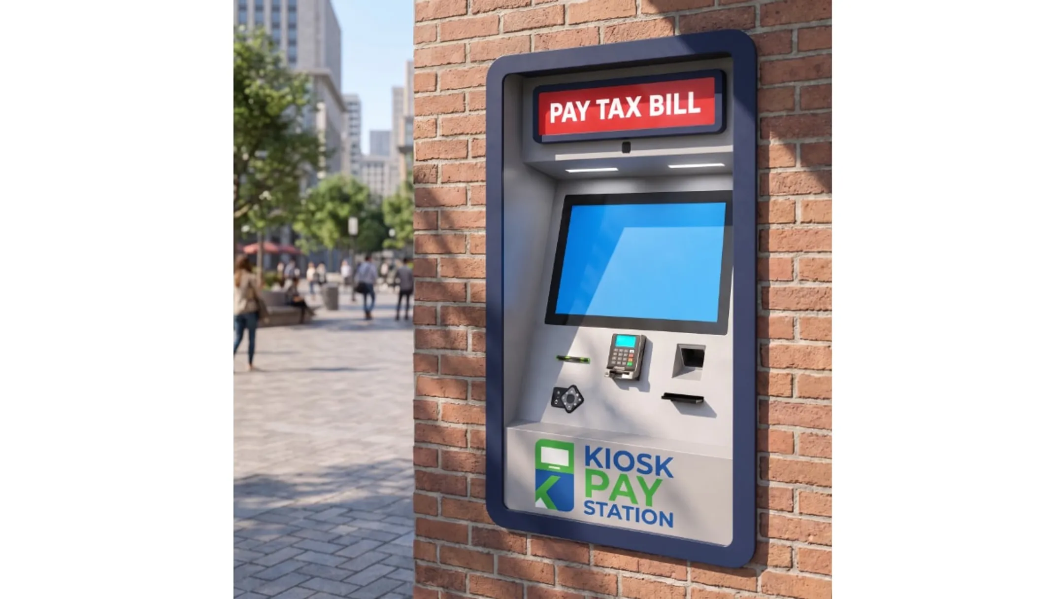 Self-service payment kiosk accepting cash card and check transactions
