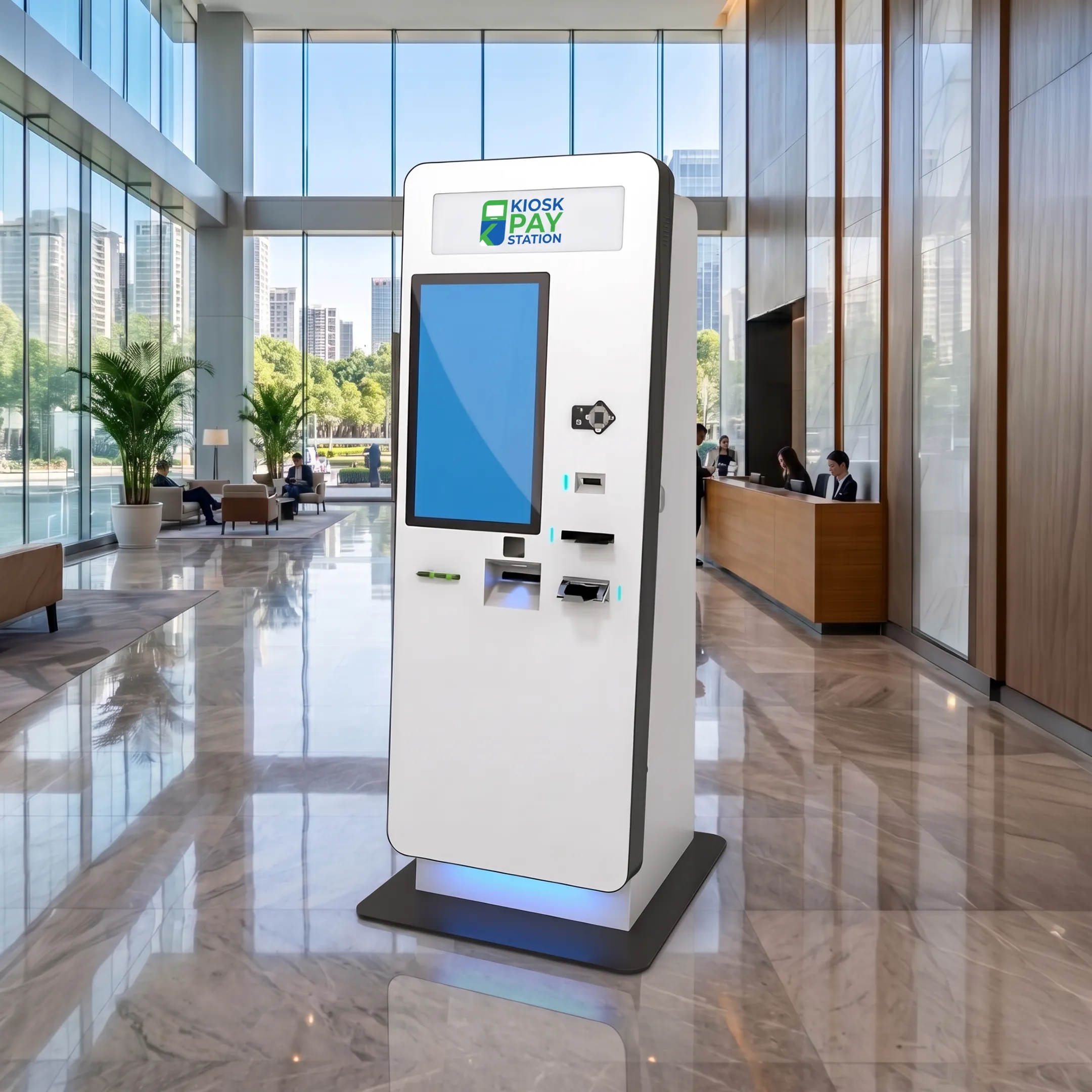Court visitor using a self-service payment kiosk