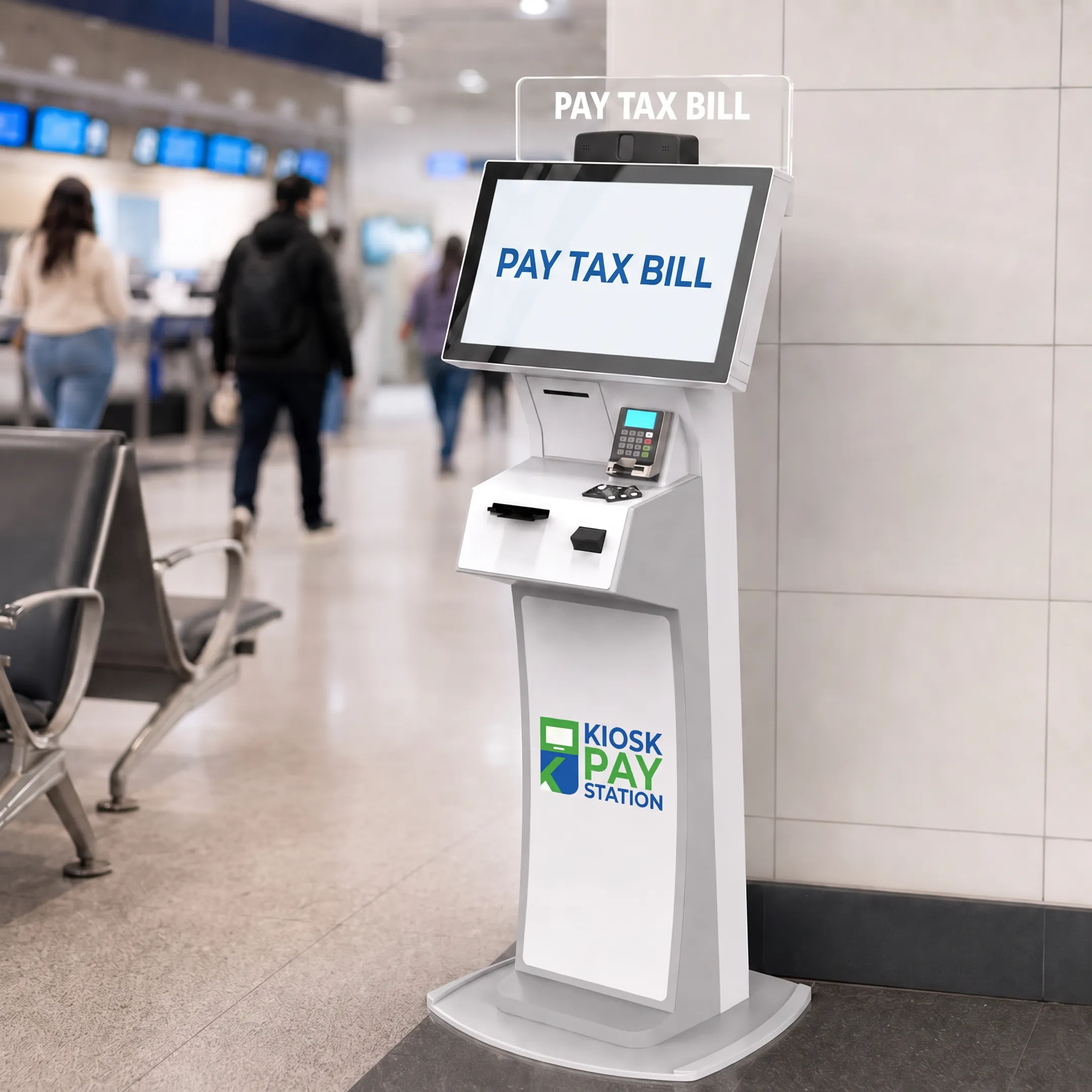 Technician troubleshooting a payment kiosk control panel