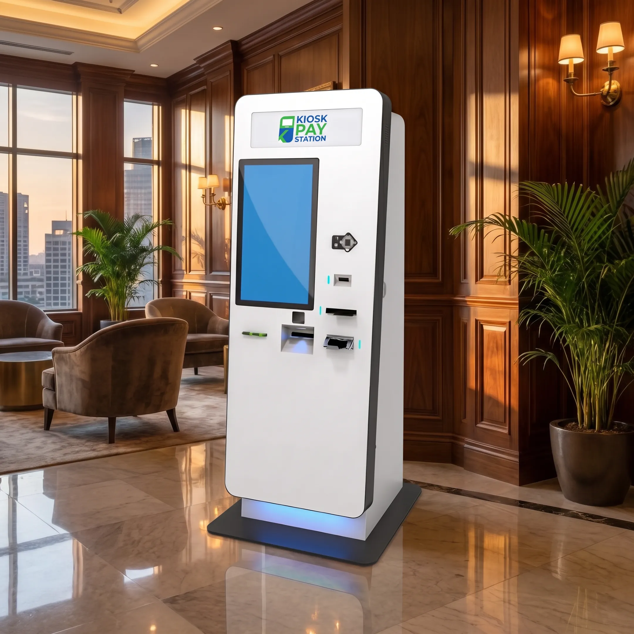 Customer using a secure self-service payment kiosk