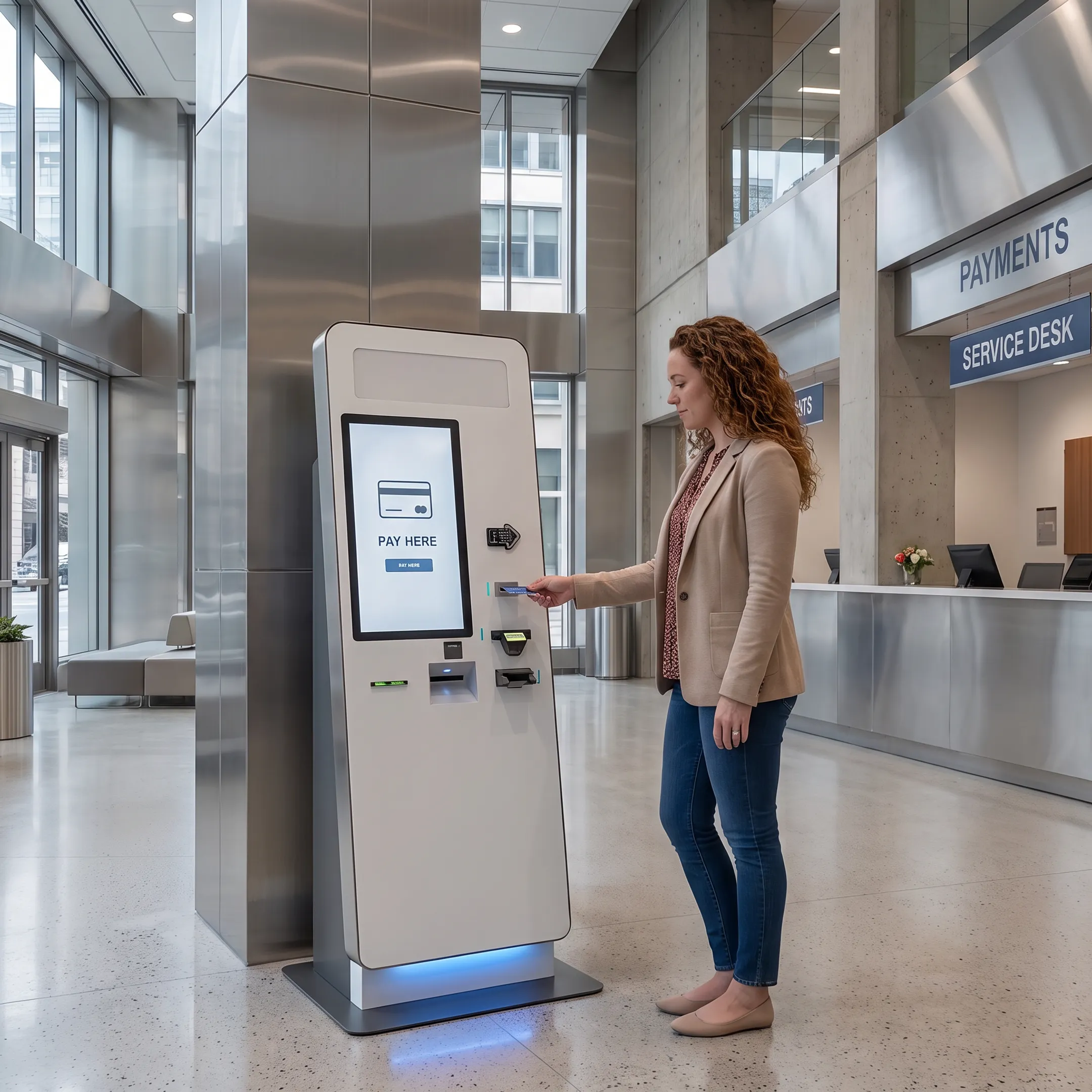 Customer using a secure utility payment kiosk