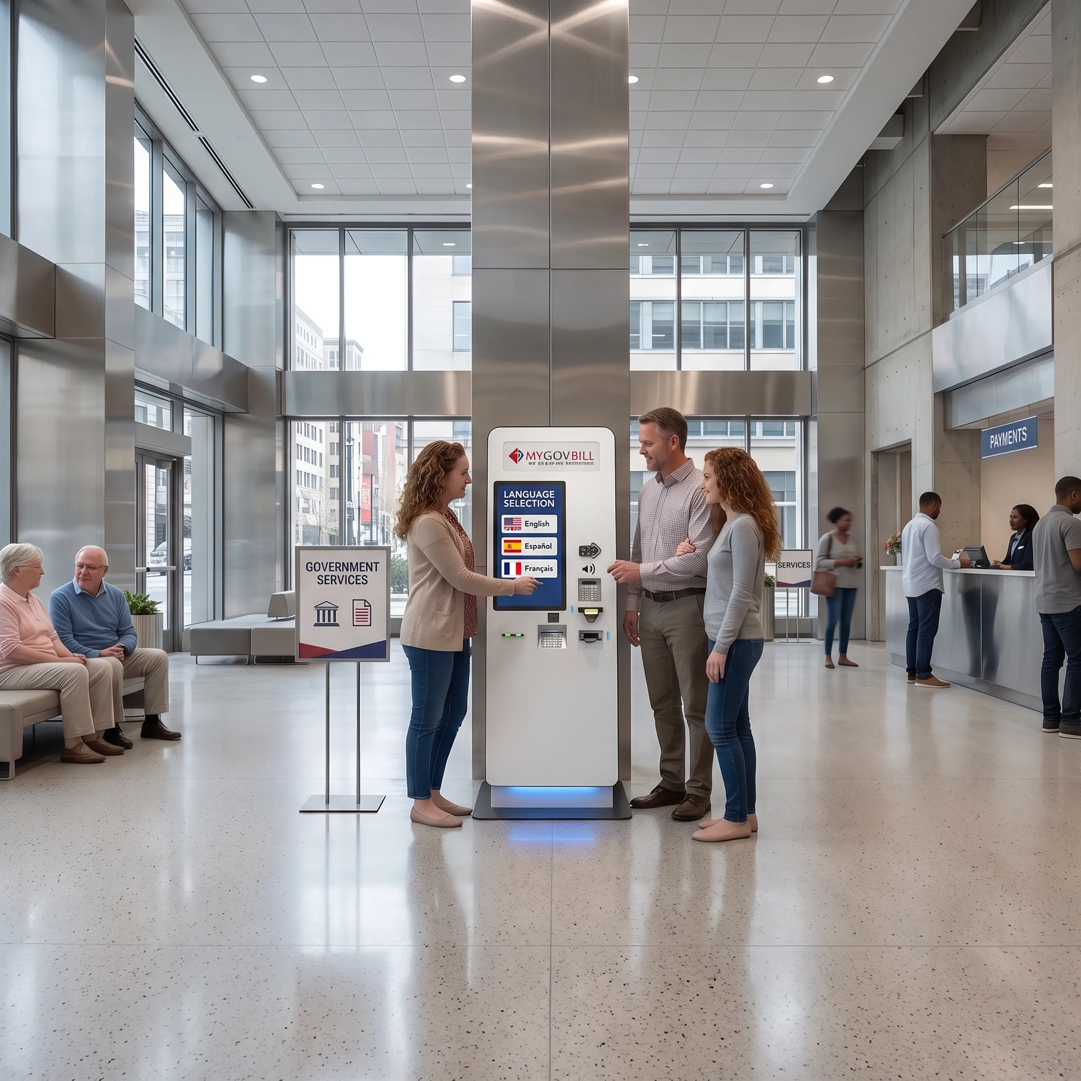 Customer using an accessible government payment kiosk