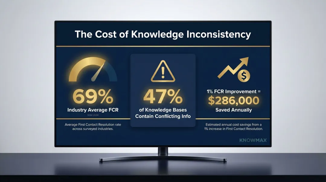 FCR improvement financial impact and consistency metrics comparison infographic for contact centers