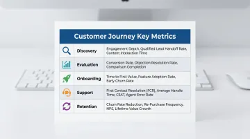Stage-specific AI agent success metrics table for all five customer journey stages
