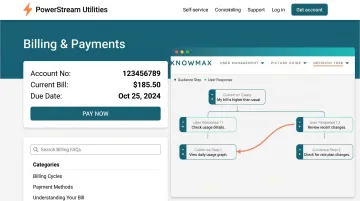 Knowmax knowledge management platform decision tree and guided billing FAQ interface