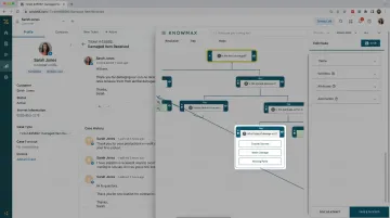Knowmax visual decision tree embedded in agent desktop showing troubleshooting workflow