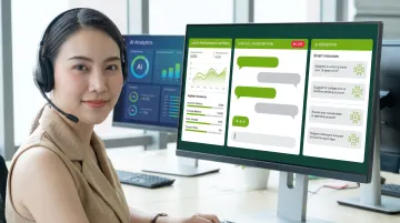 Contact center agent using voice AI assist with real-time call transcription on screen