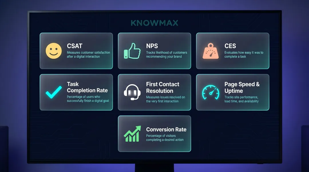 Seven key digital customer experience metrics scorecard CSAT NPS CES conversion